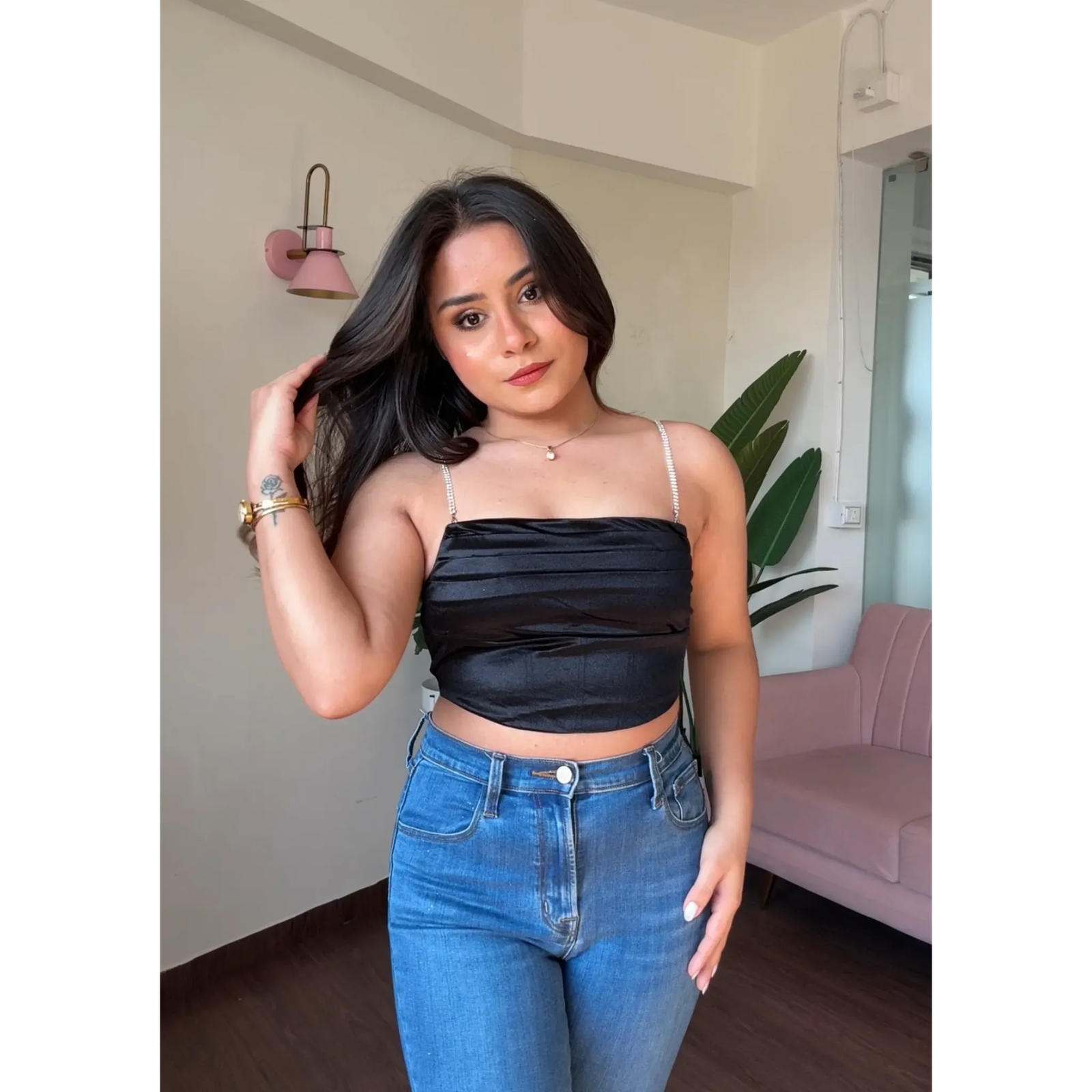 Rhinestone Strap Detail Corset Cami Top