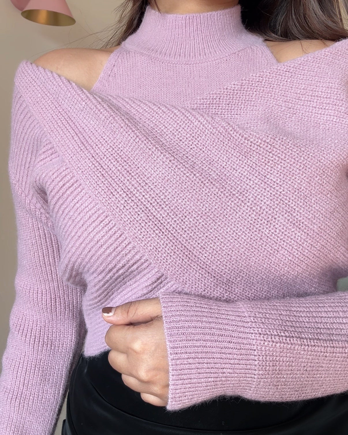 2-Piece Twisted Sweater With High-Neck Cami Top