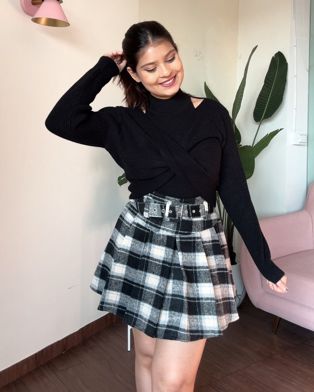 2-Piece Twisted Sweater With High-Neck Cami Top