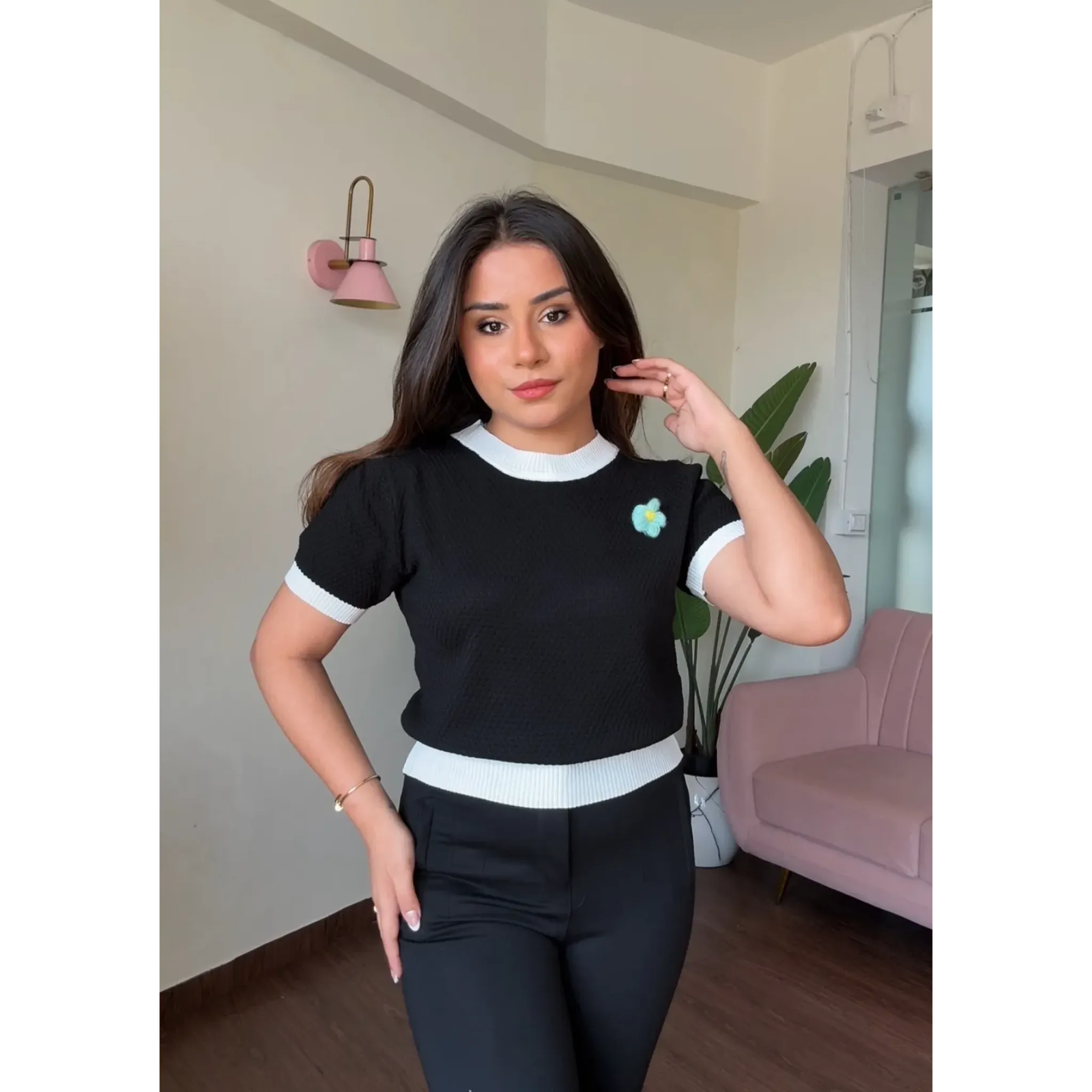 Textured Casual Flower Patch Tee