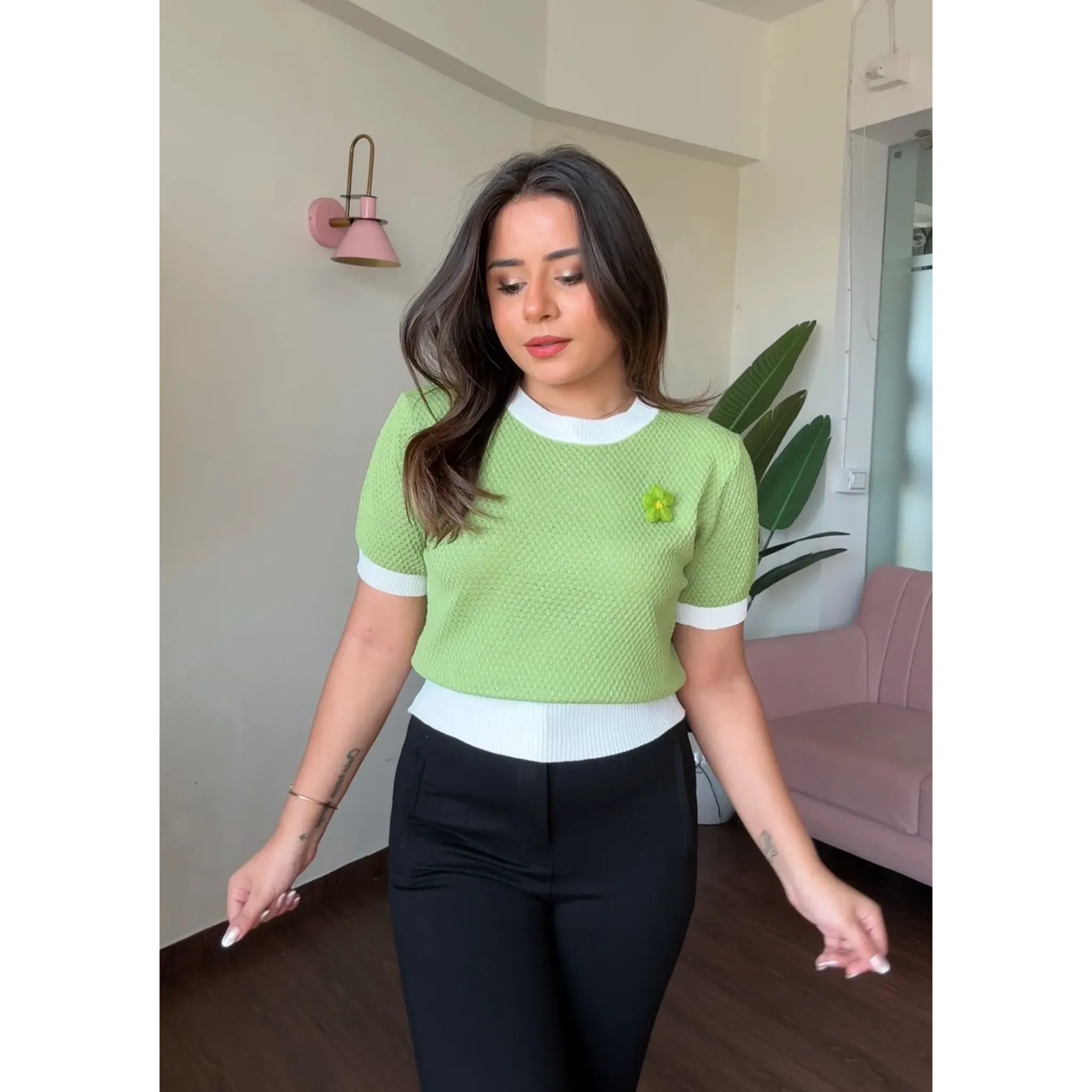 Textured Casual Flower Patch Tee