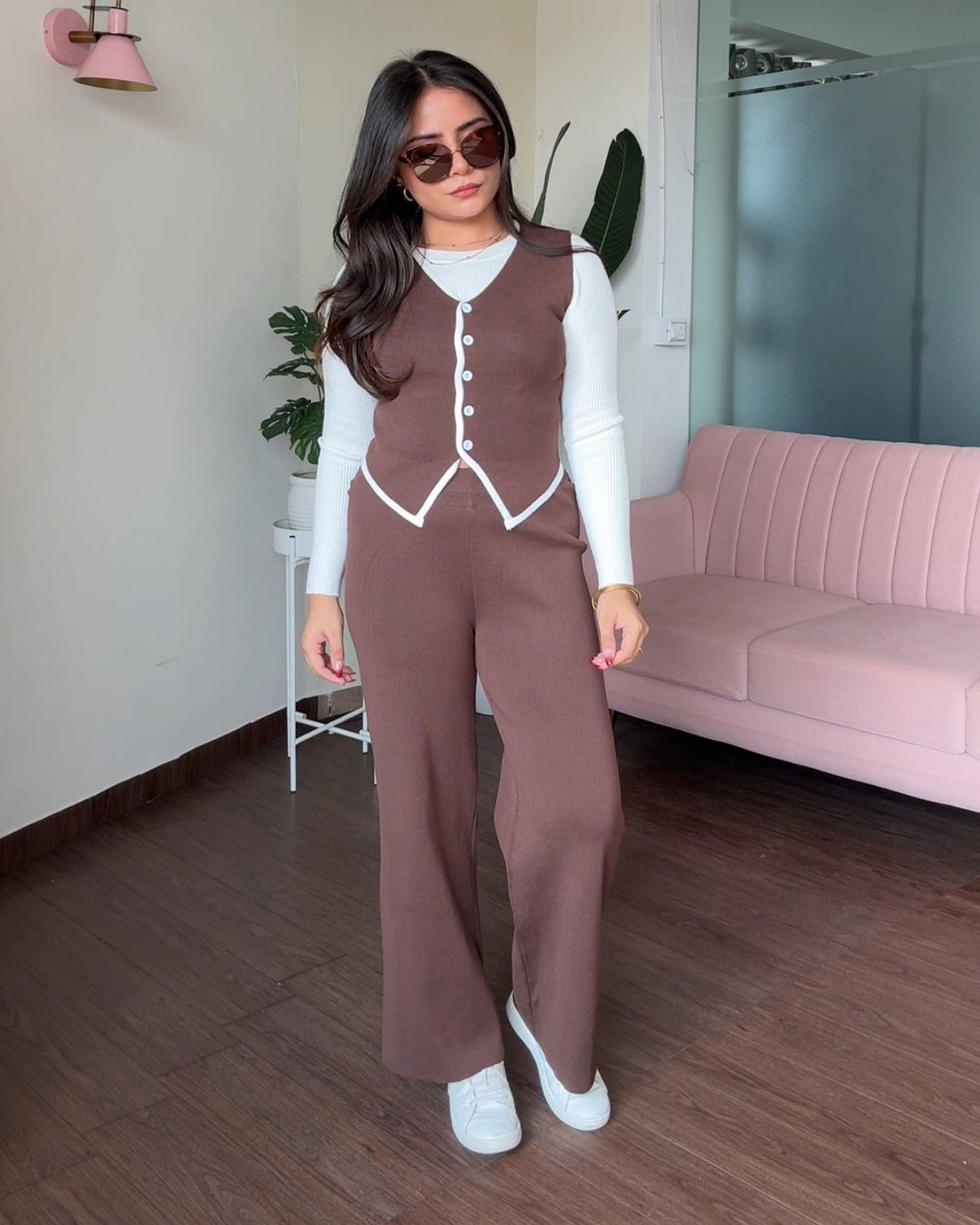 3-Piece Knitted Vest Detailing Co-ord Set With Inner