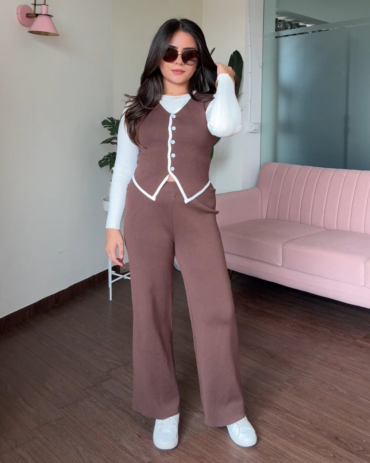 3-Piece Knitted Vest Detailing Co-ord Set With Inner