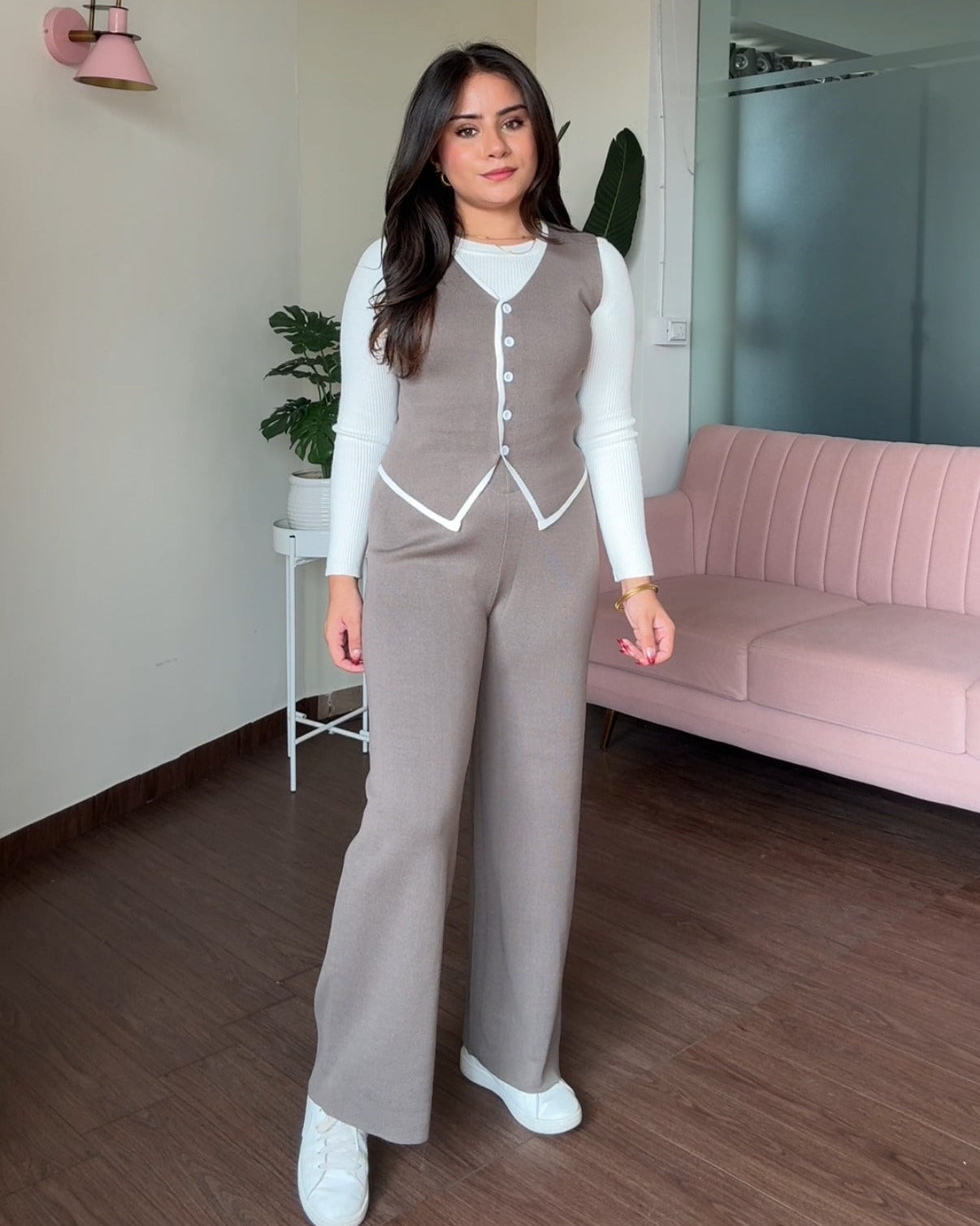 3-Piece Knitted Vest Detailing Co-ord Set With Inner
