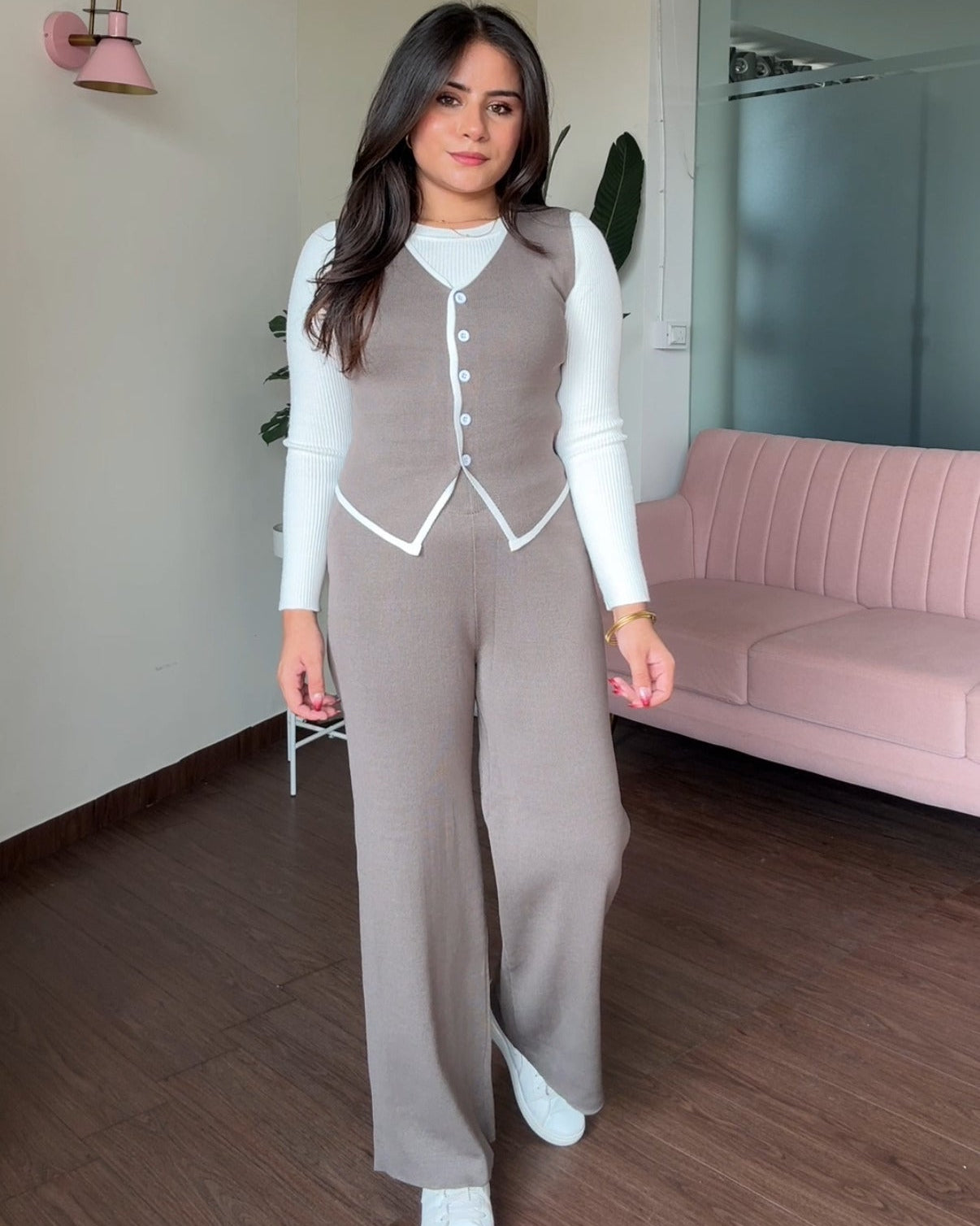 3-Piece Knitted Vest Detailing Co-ord Set With Inner