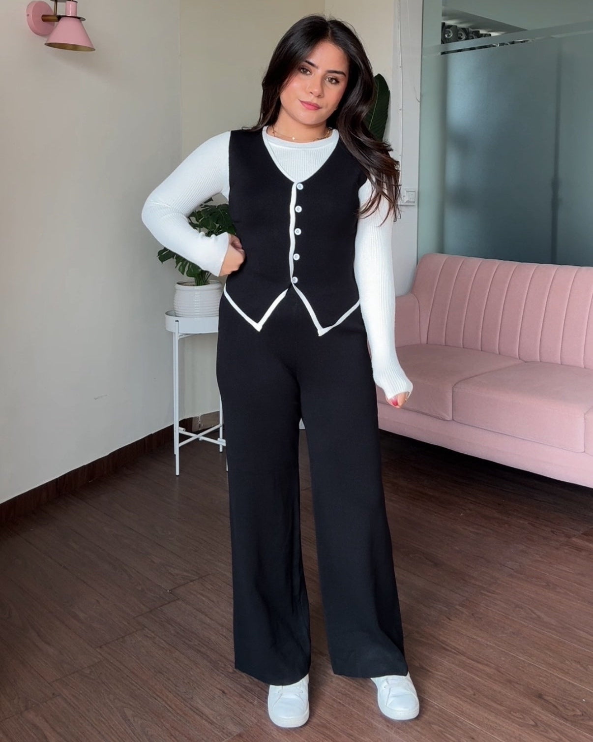 3-Piece Knitted Vest Detailing Co-ord Set With Inner