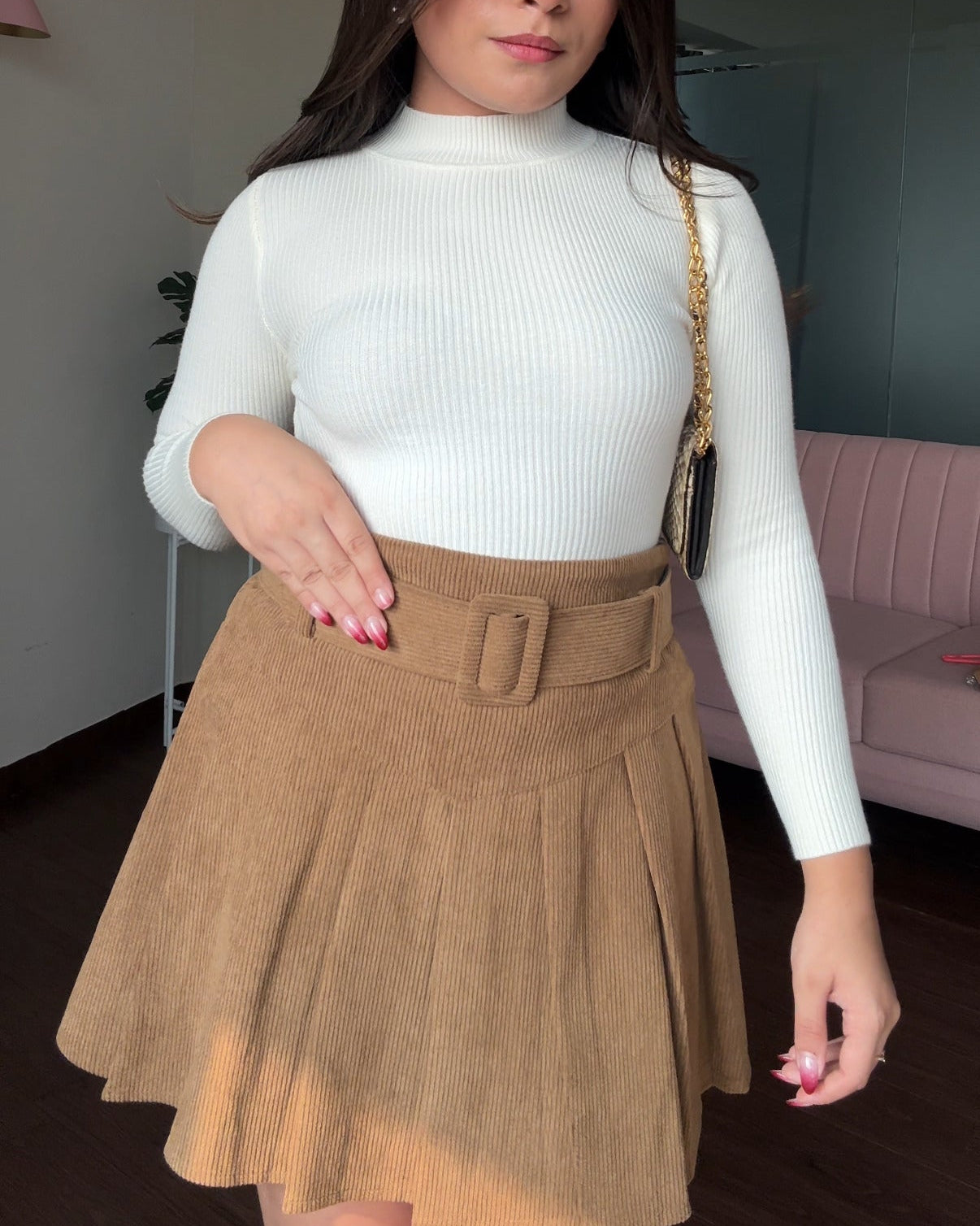 Corduroy Belted Mini Skirt