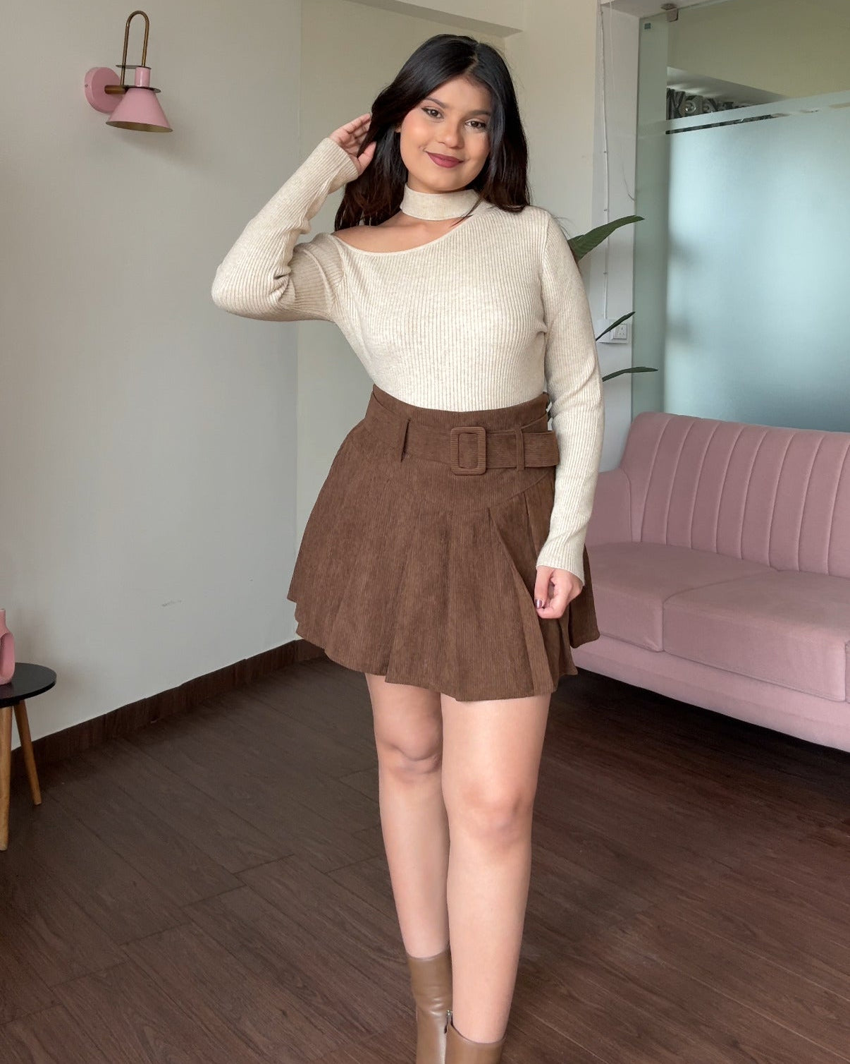 Corduroy Belted Mini Skirt