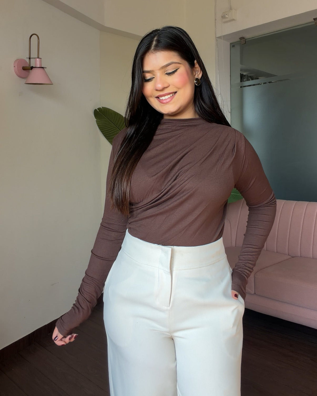 Full Sleeve High Neck Draped Top