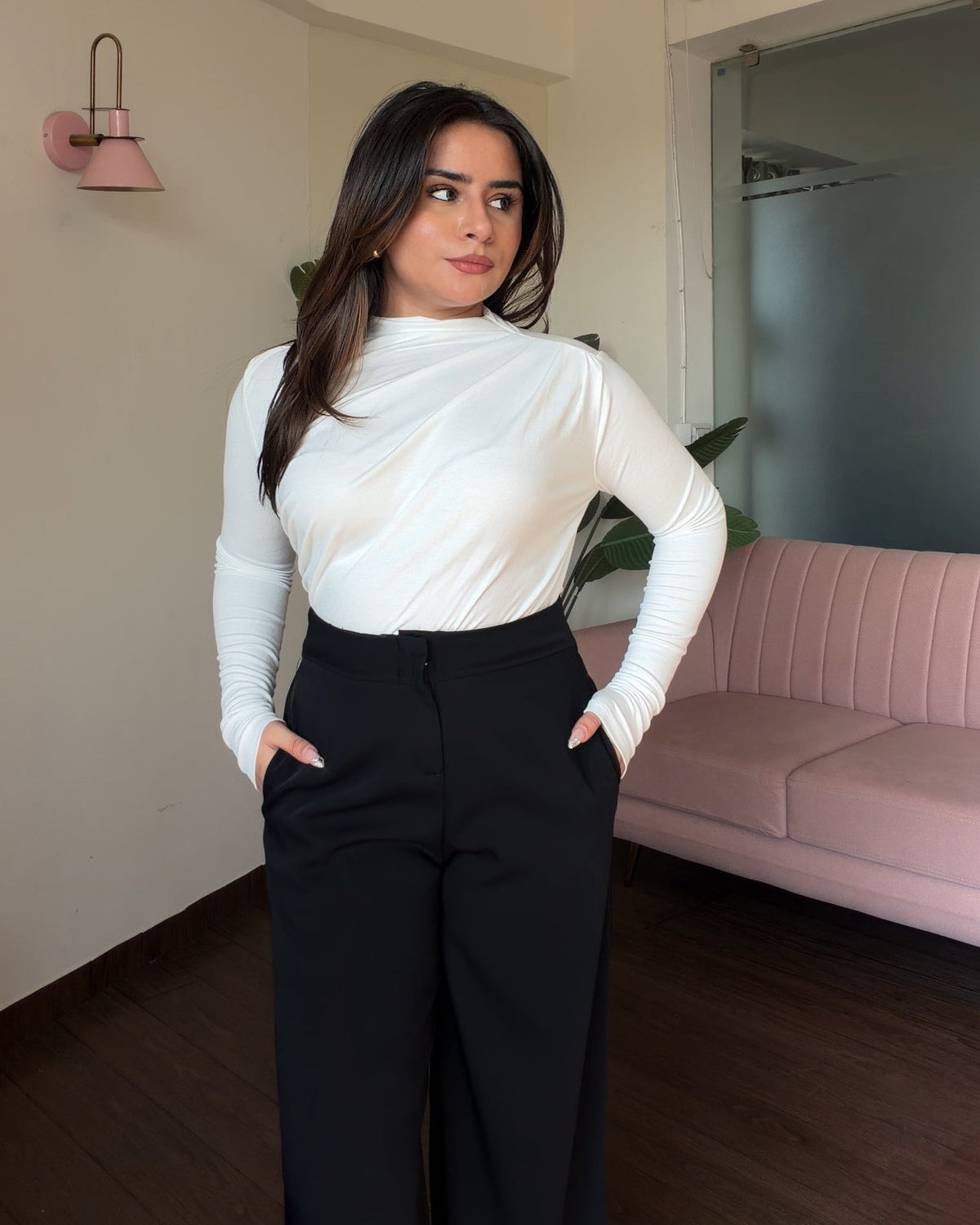 Full Sleeve High Neck Draped Top