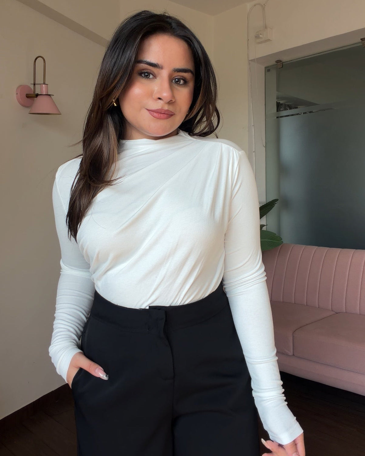 Full Sleeve High Neck Draped Top
