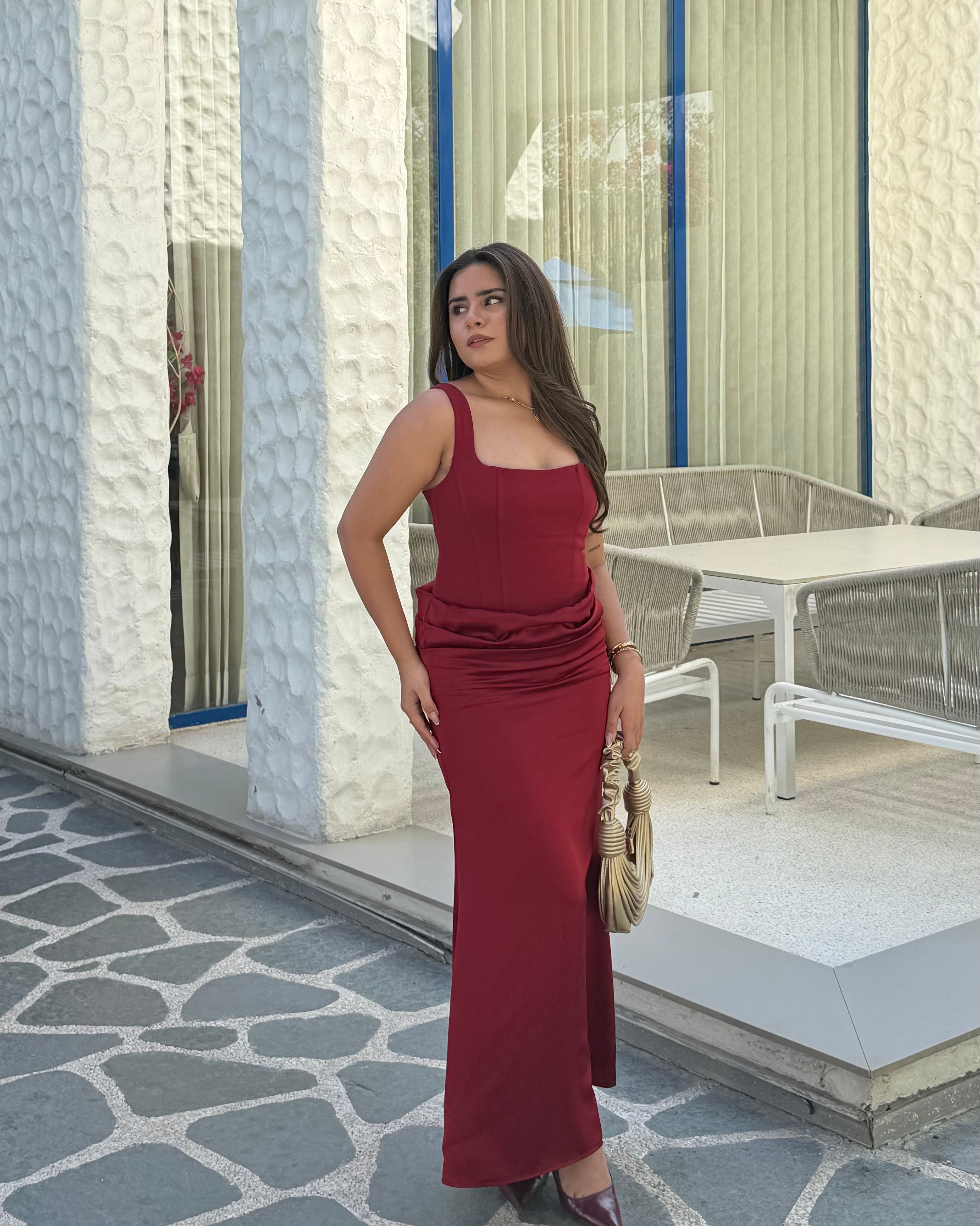 Corset Inspired Satin Midi Dress