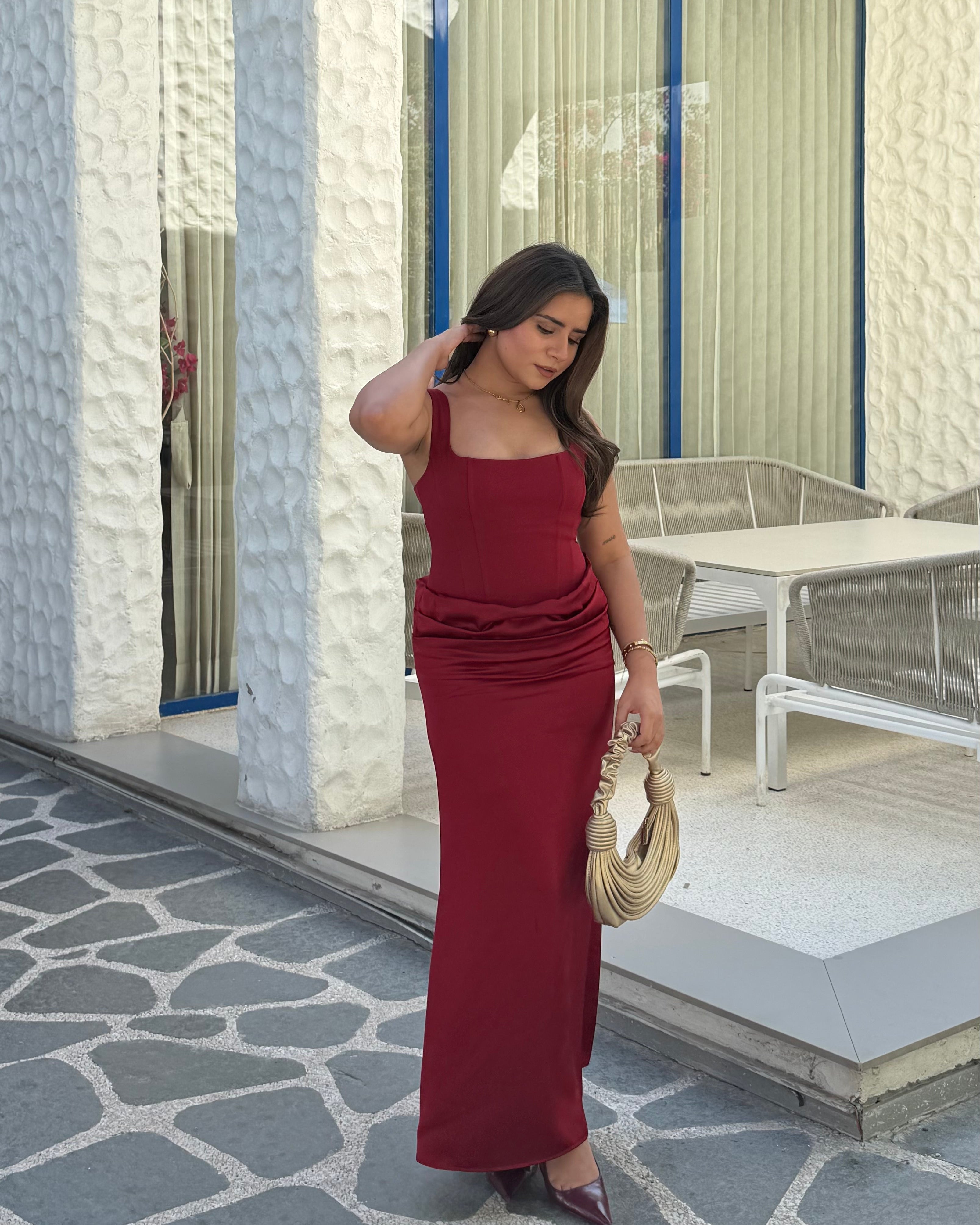 Corset Inspired Satin Midi Dress