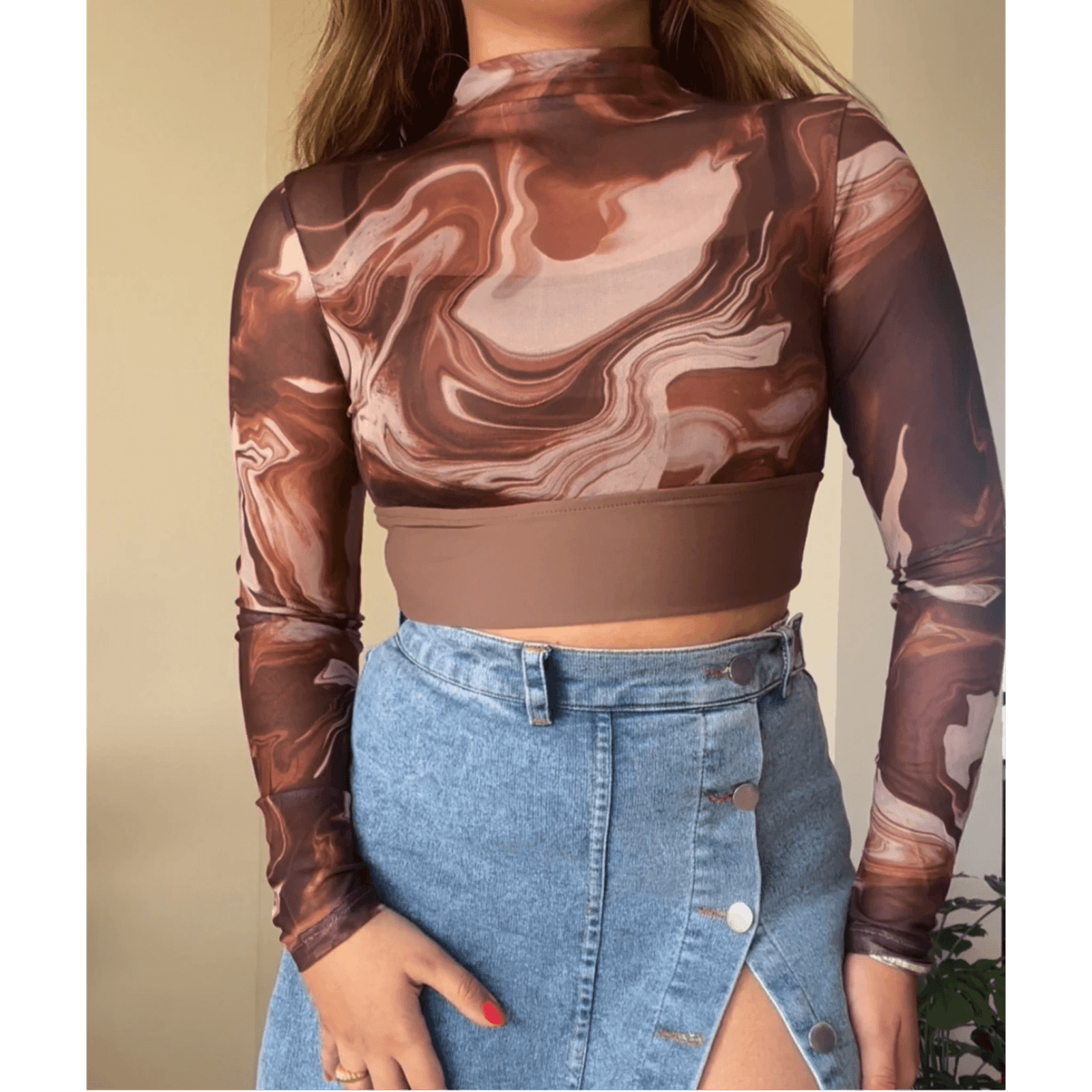 Swirl Mesh Padded Top