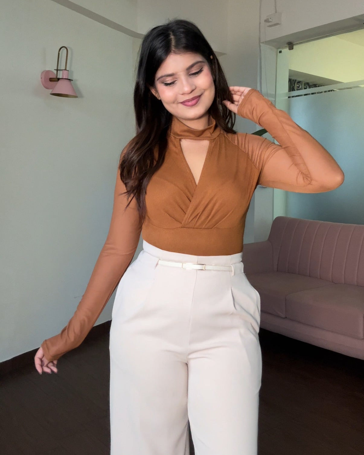 V Cut-Out Mesh Detailing Top