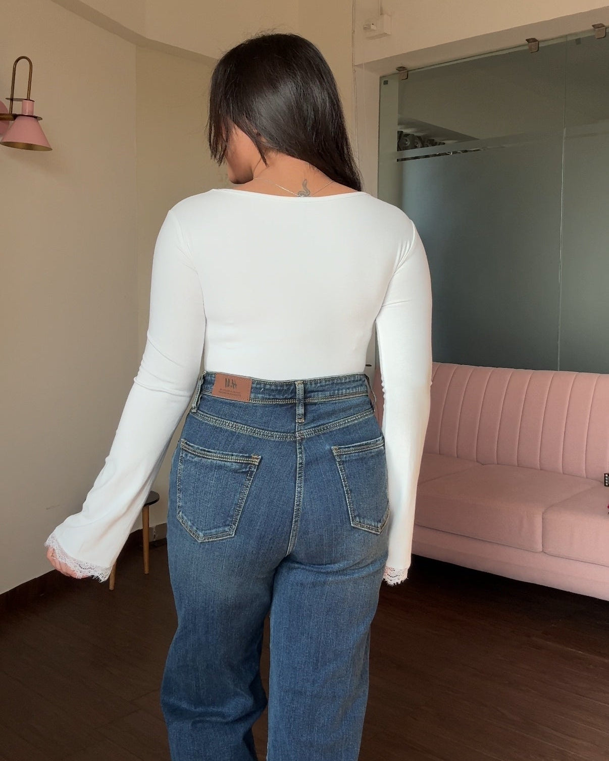 Lace Hem Detailing Bell Sleeves Square Neck Top