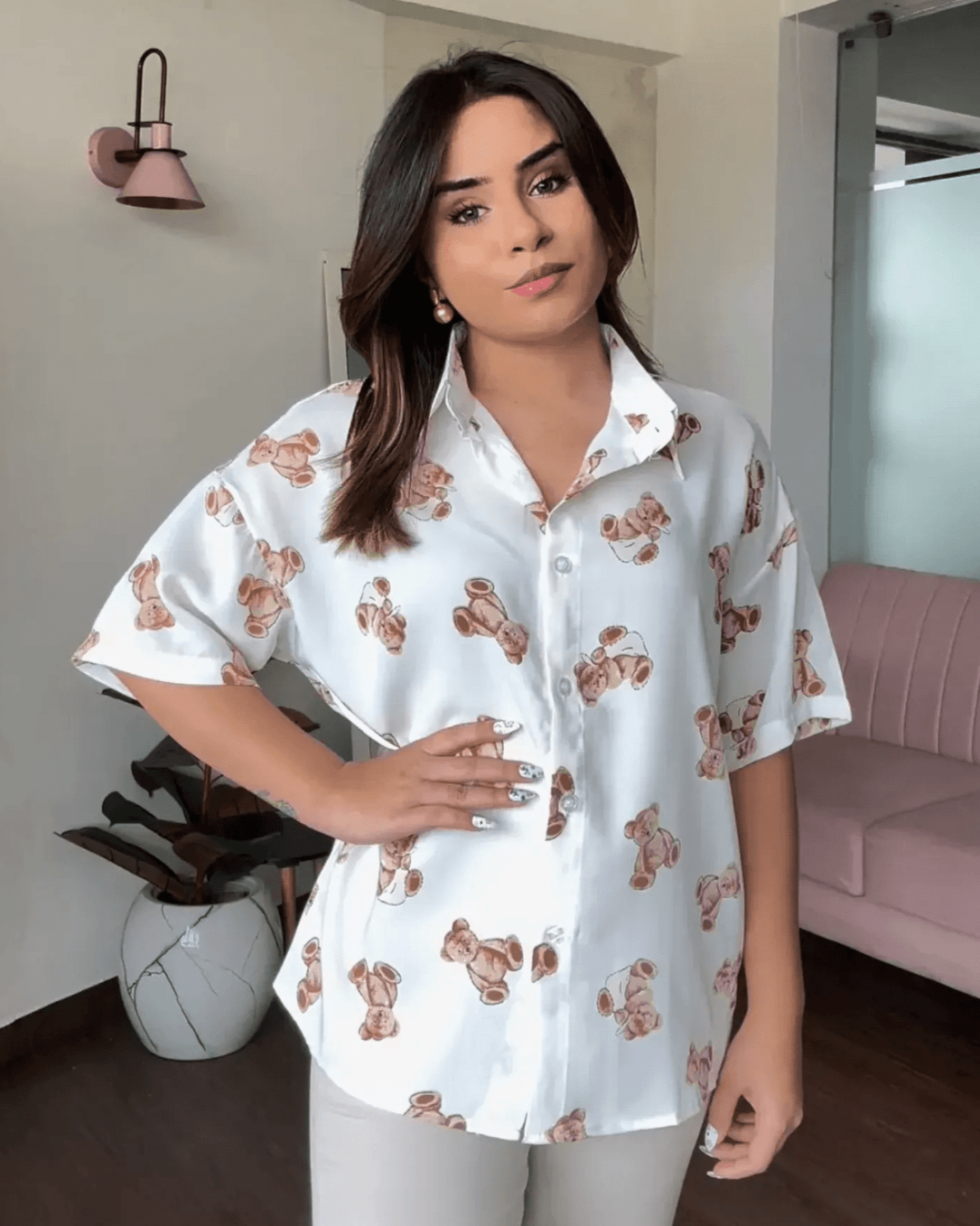 Printed Crepe Cut Sleeve Shirt