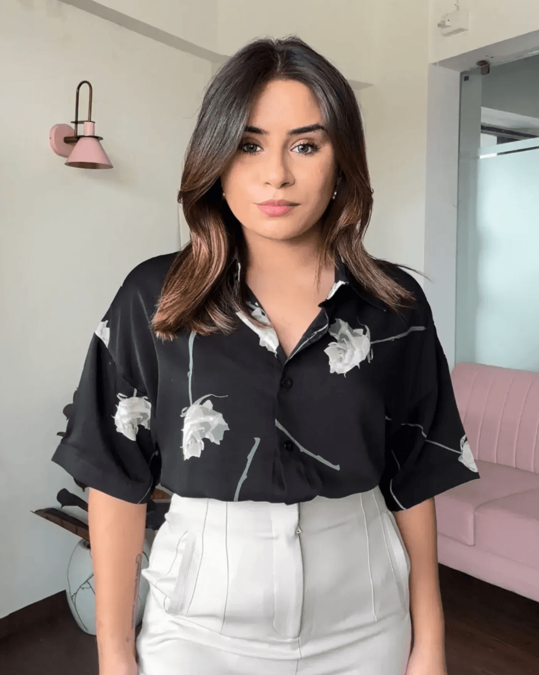 Printed Crepe Cut Sleeve Shirt