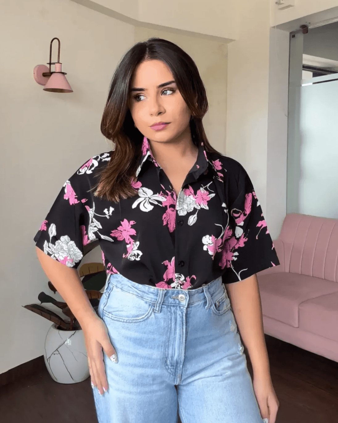 Printed Crepe Cut Sleeve Shirt