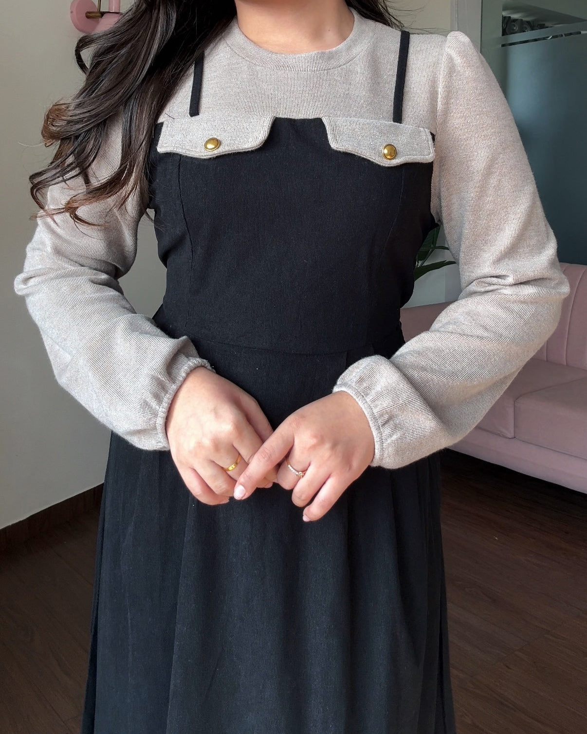 Dual-Tone Flared Sweater Midi Dress