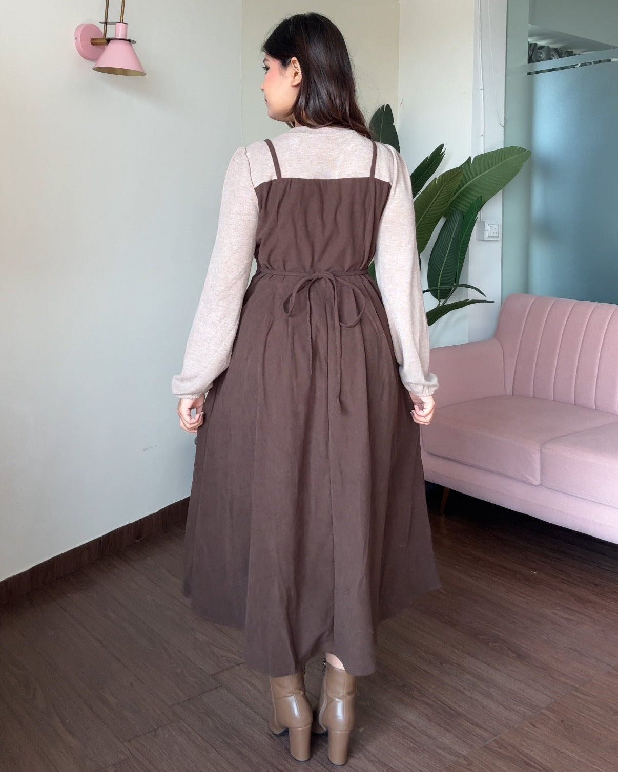 Dual-Tone Flared Sweater Midi Dress