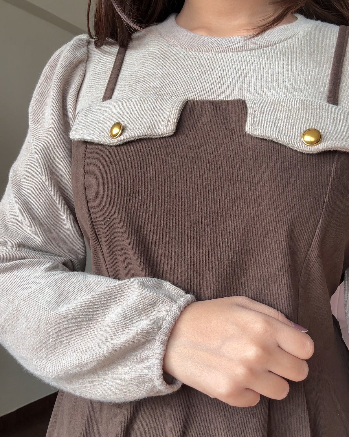 Dual-Tone Flared Sweater Midi Dress