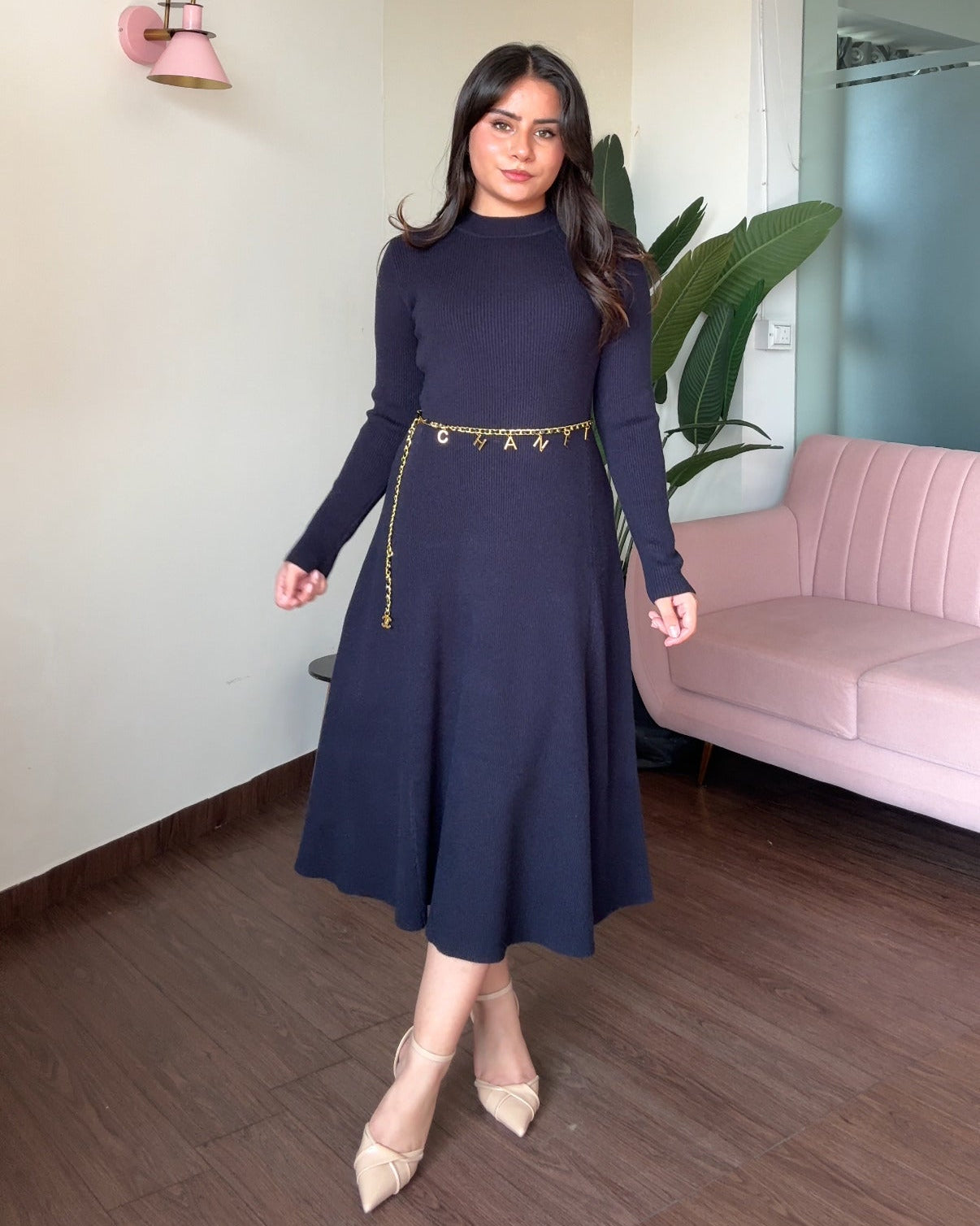 Knitted Heavy Fit And Flared Midi Sweater Dress