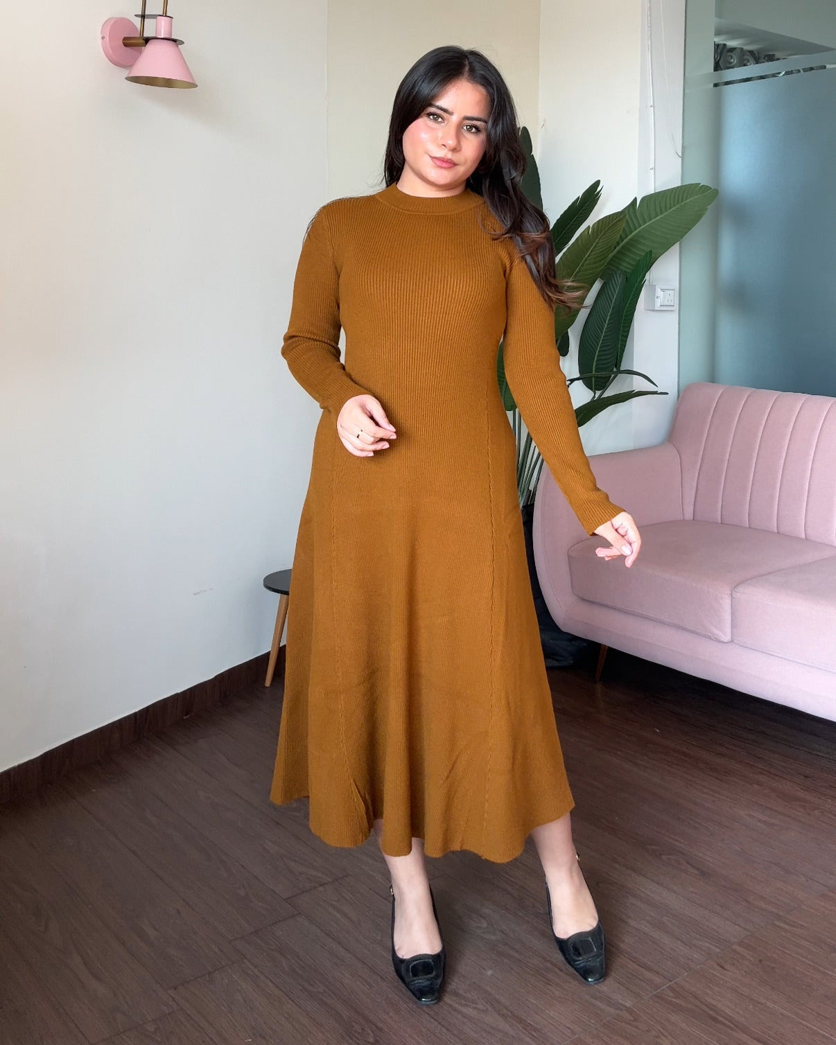 Knitted Heavy Fit And Flared Midi Sweater Dress