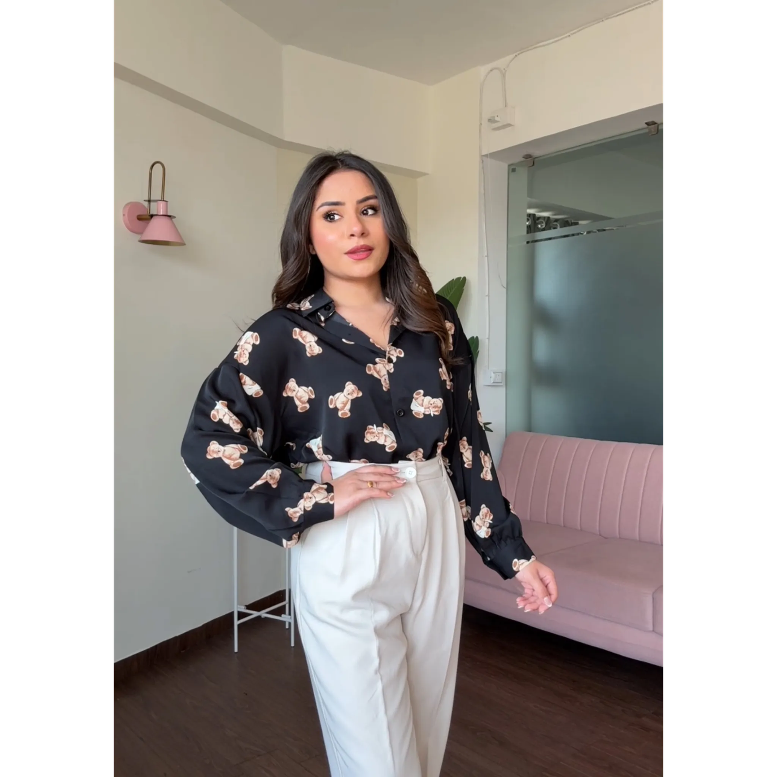 Teddy Print Crepe Shirt