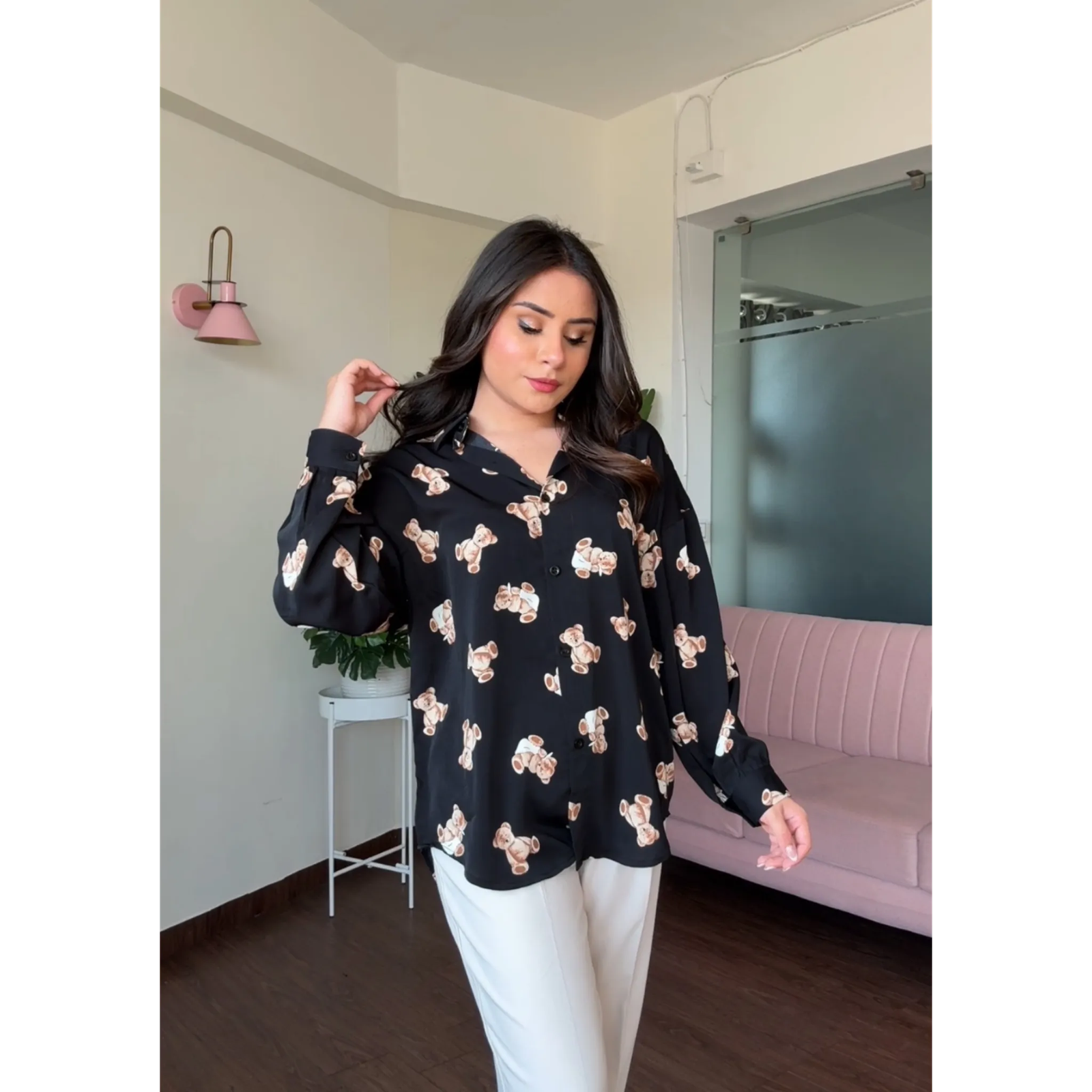 Teddy Print Crepe Shirt