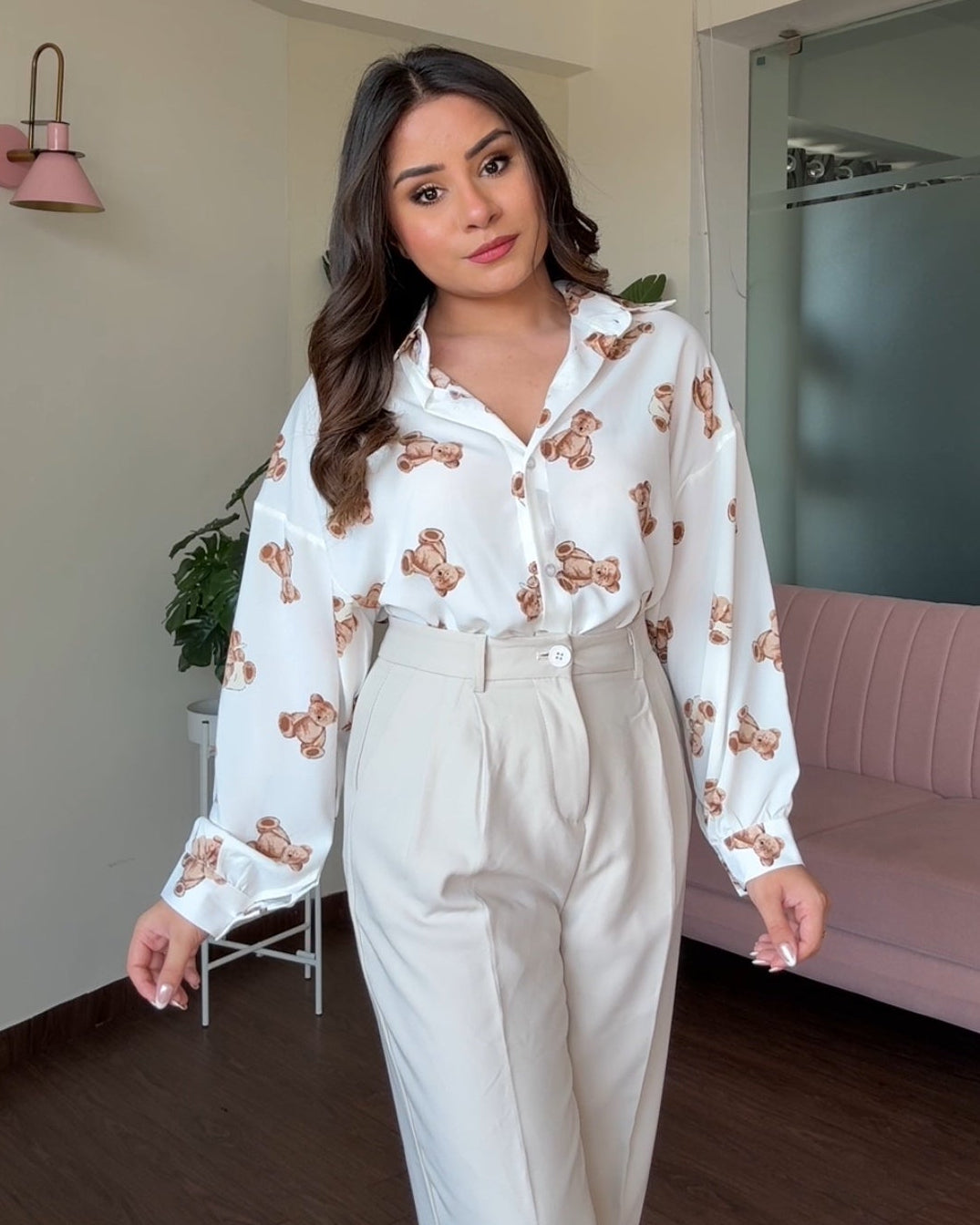 Teddy Print Crepe Shirt