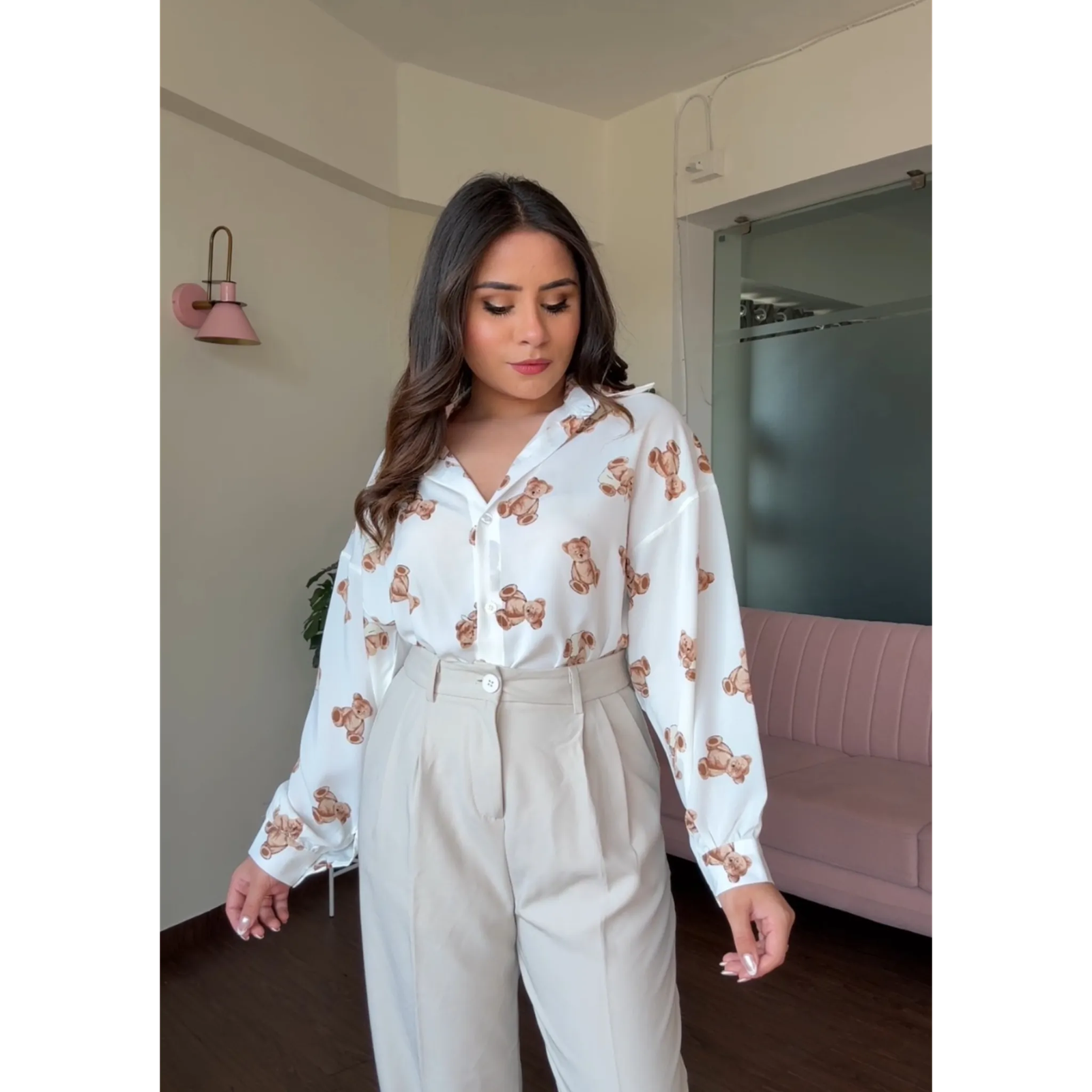 Teddy Print Crepe Shirt
