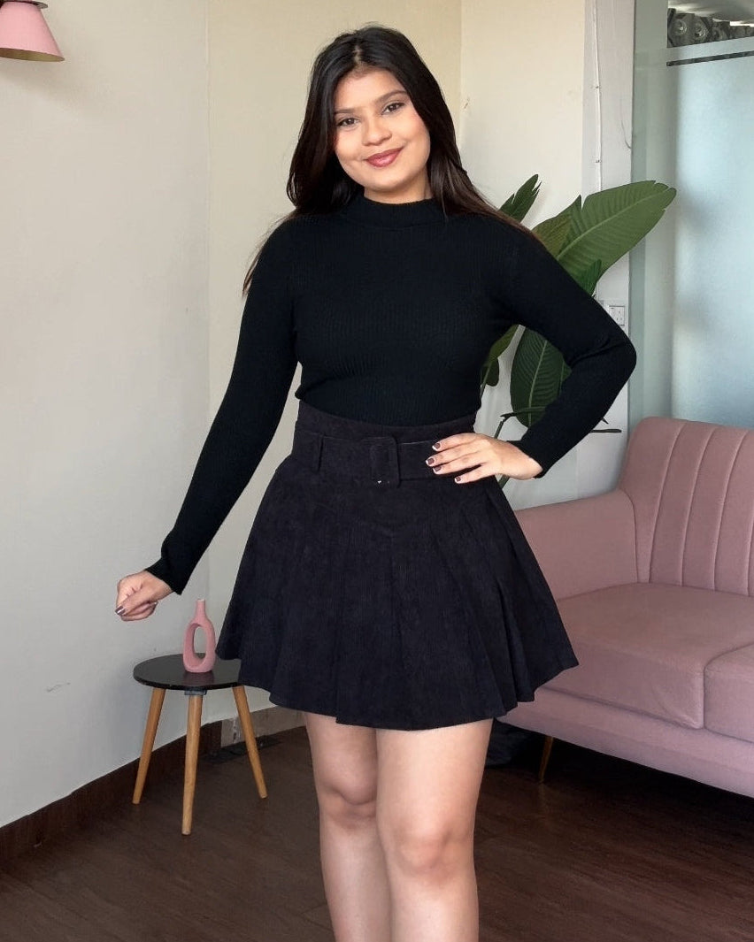 Corduroy Belted Mini Skirt