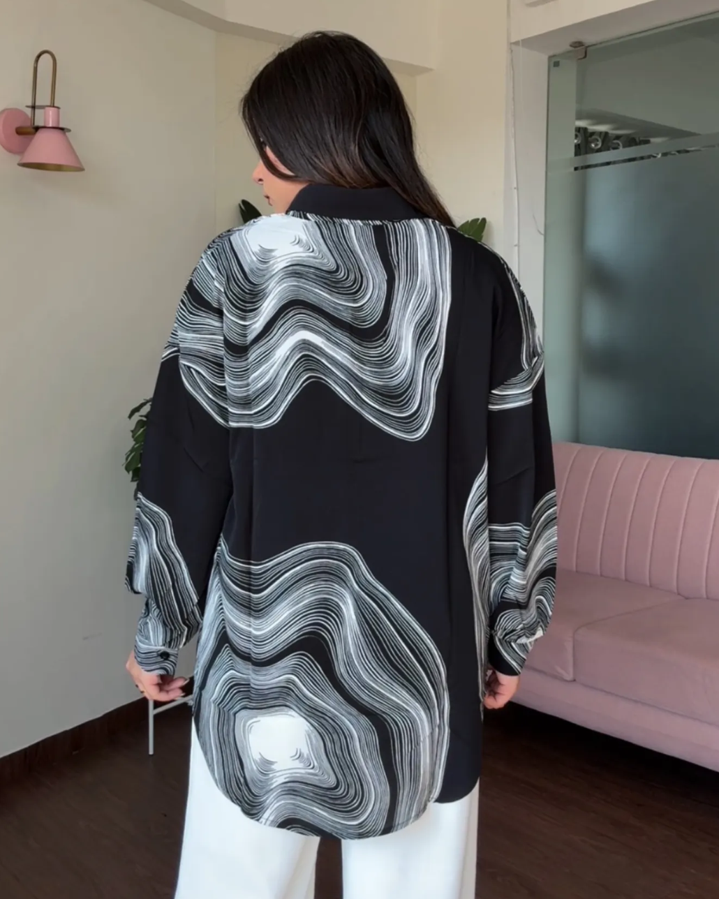 Black Crepe Contrast Shirt