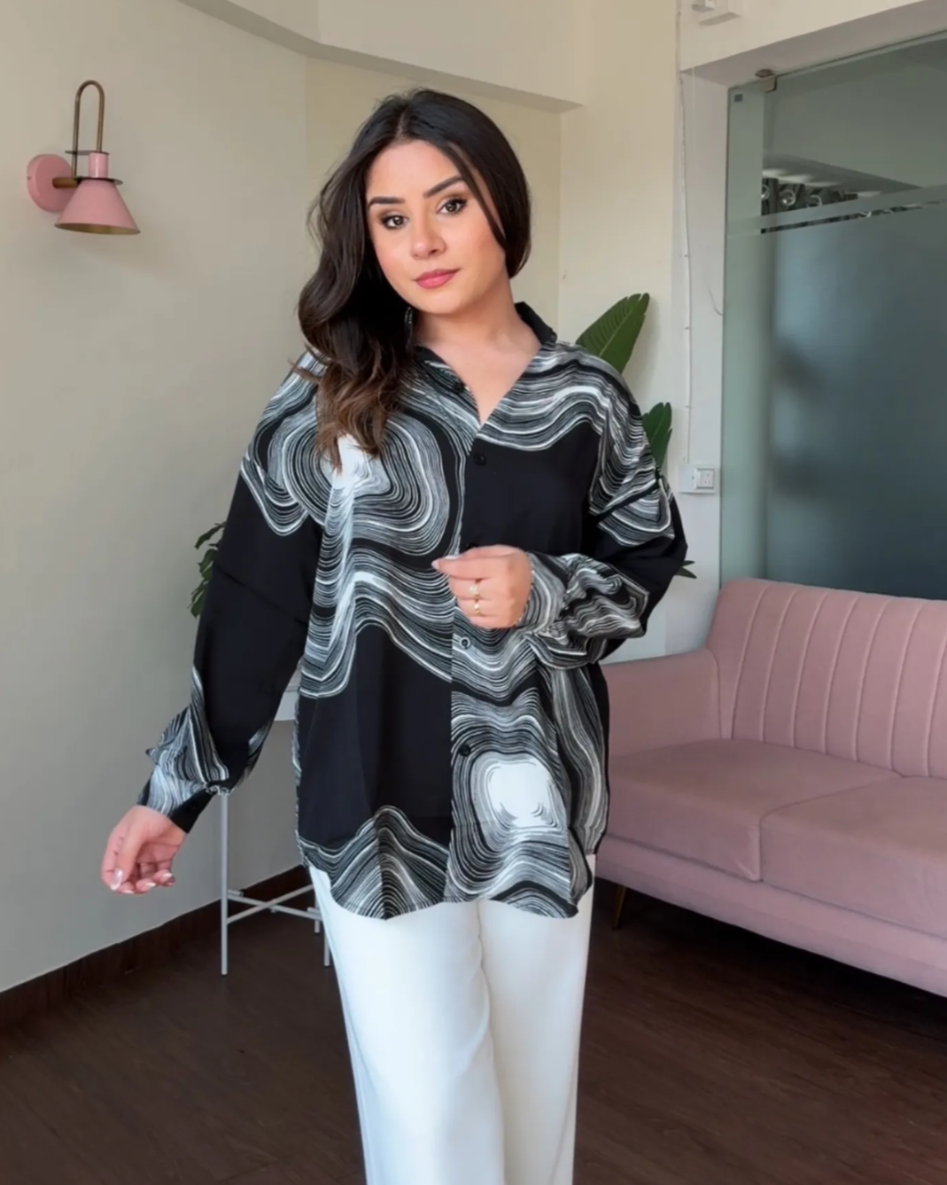 Black Crepe Contrast Shirt