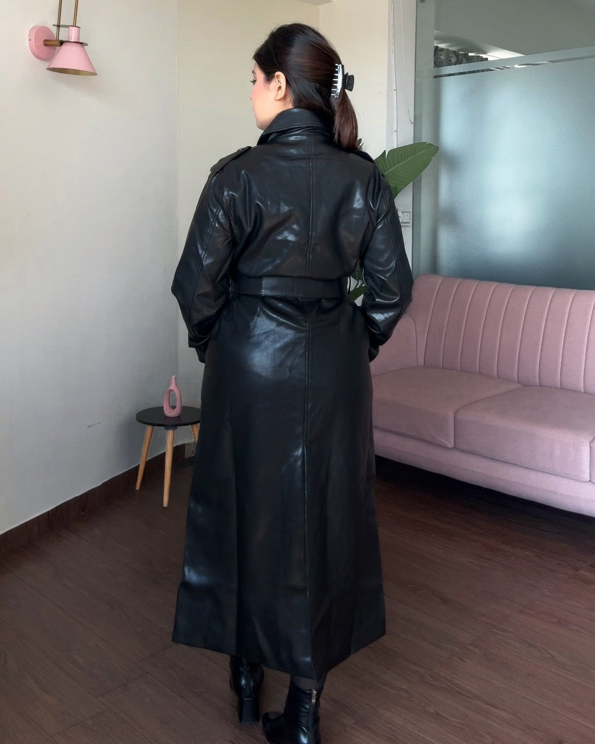 Classic Black Full Leather Trench Coat