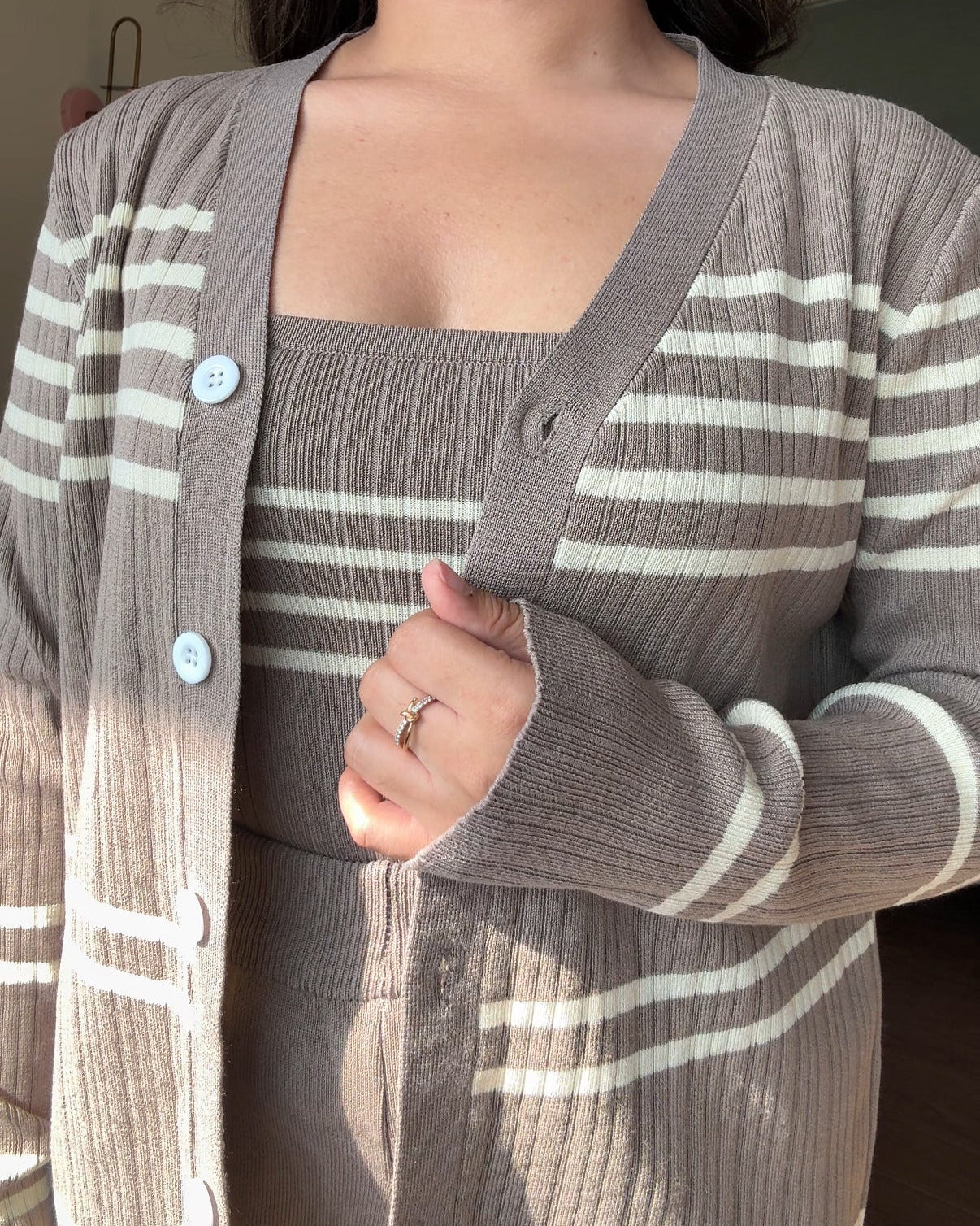 3-Piece Knitted Striped Cardigan Co-ord Set