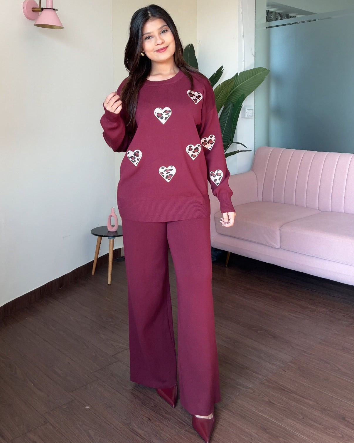 Leopard Printed Heart Detailing Co-ord Set