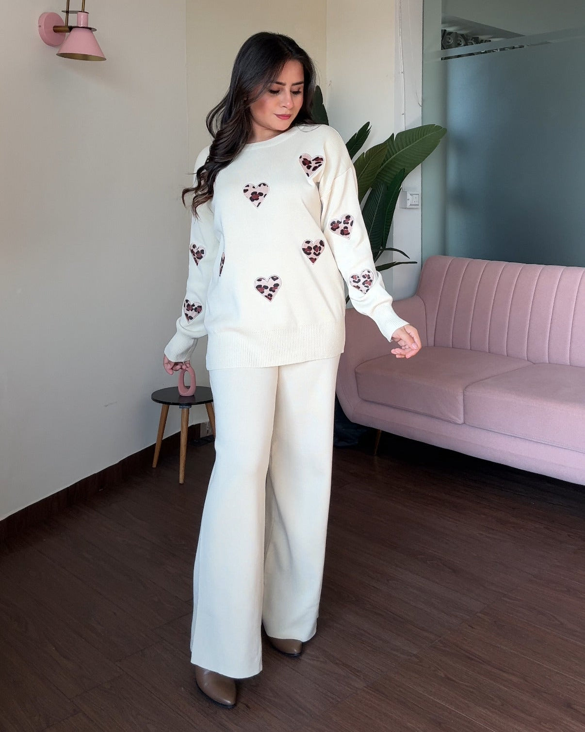 Leopard-Printed Heart Detailing Co-ord Set