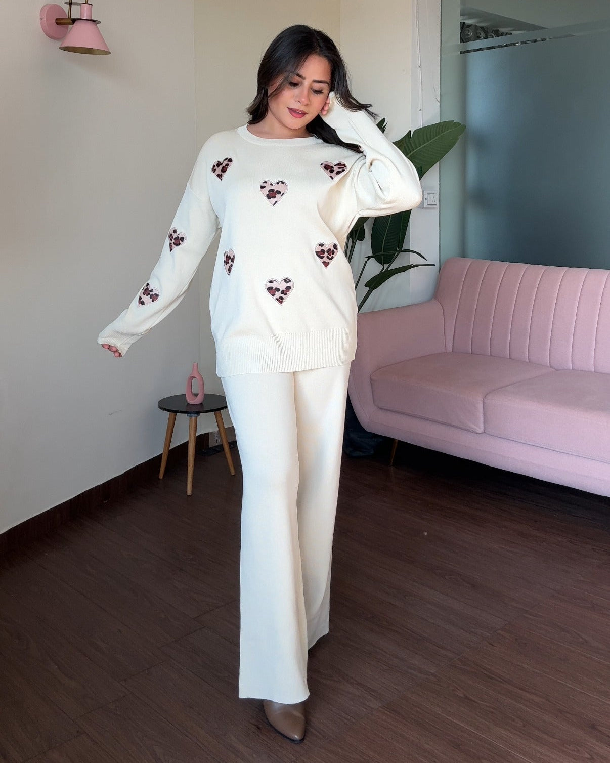 Leopard Printed Heart Detailing Co-ord Set