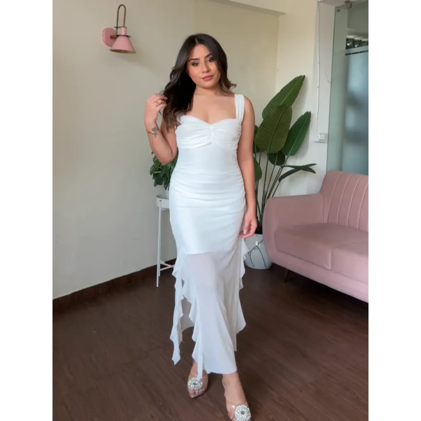 Sweetheart Neck Dress With Ruffle Detail