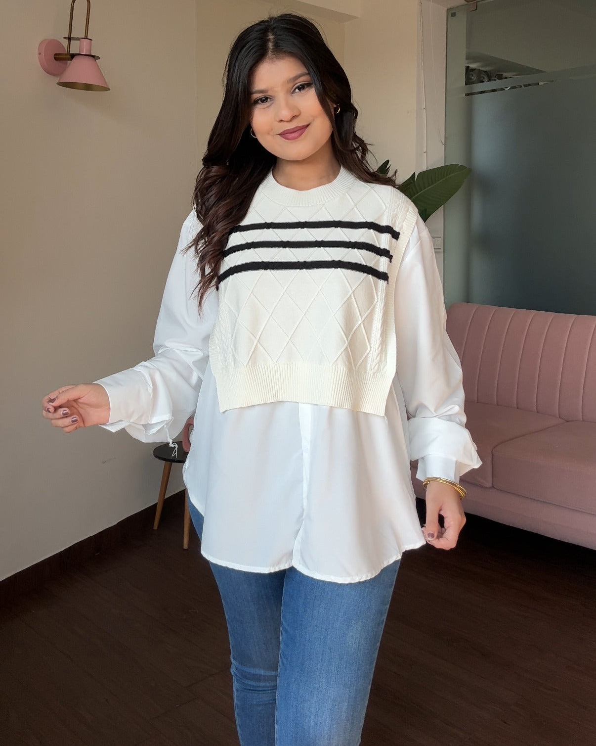 Vest Detailing Korean Relaxed Fit Shirt