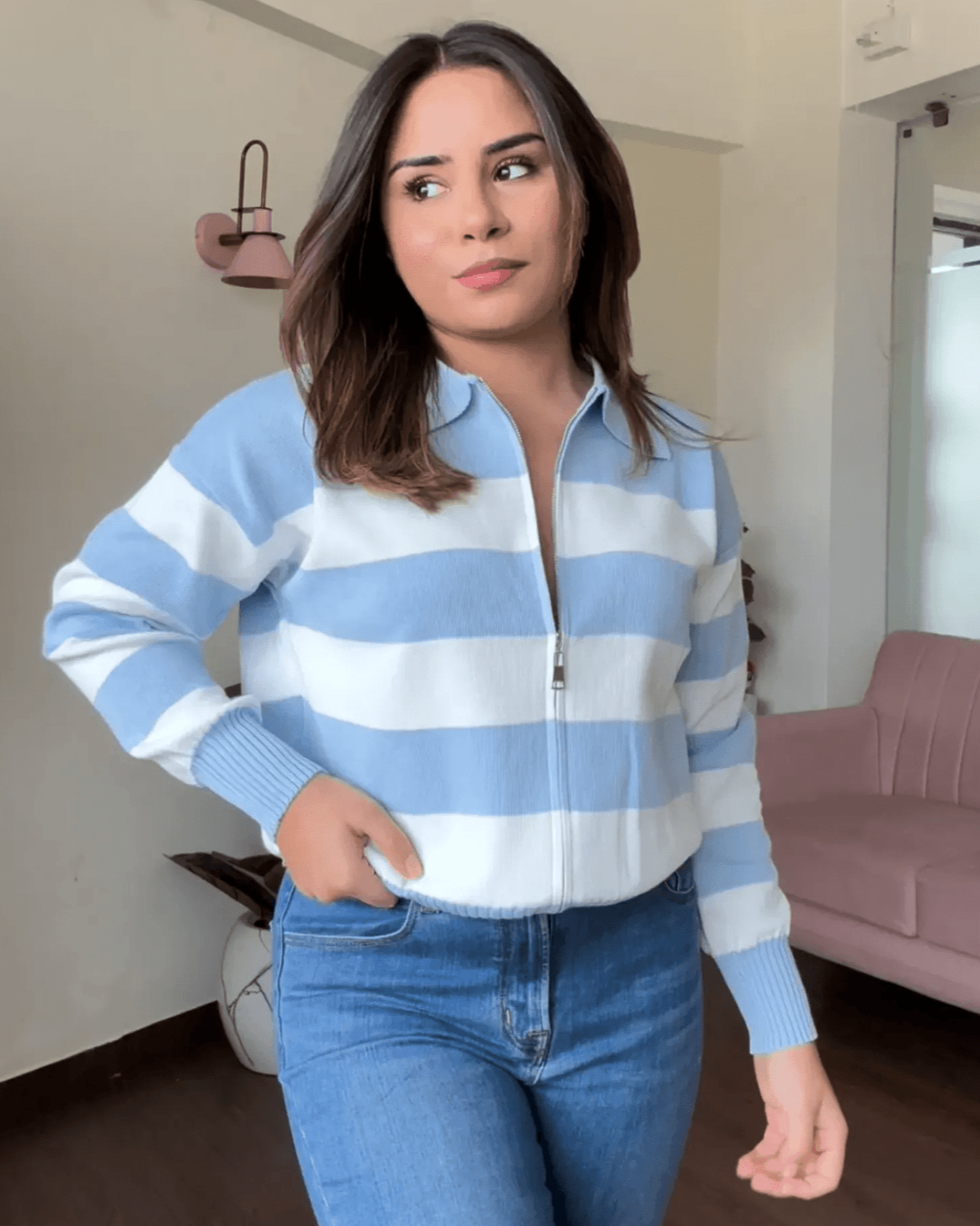 Dual Zipper Stripe Sweater