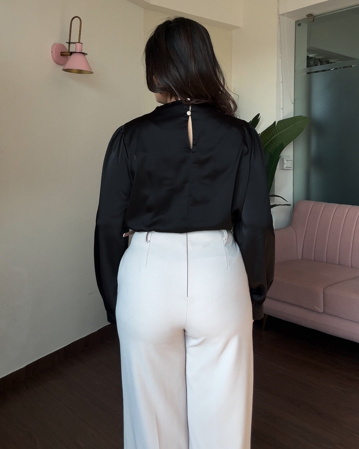 Full Sleeve Golden Button Ruched Shoulder Detailing Top