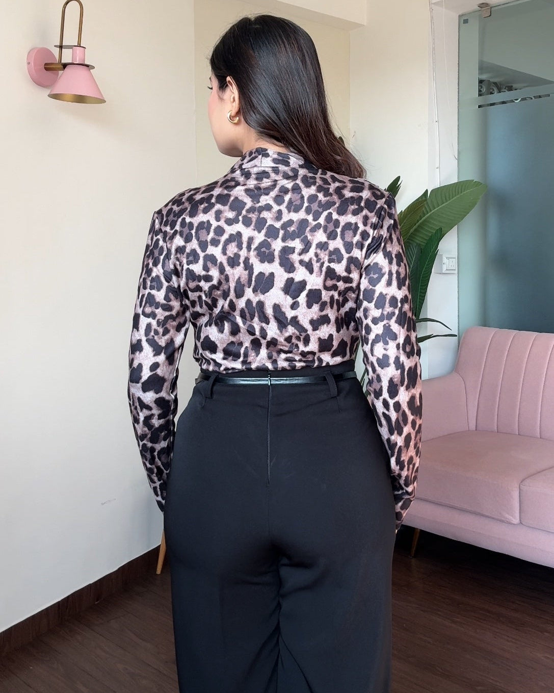 V Neck Wrap Style Full Sleeve Animal Printed Top