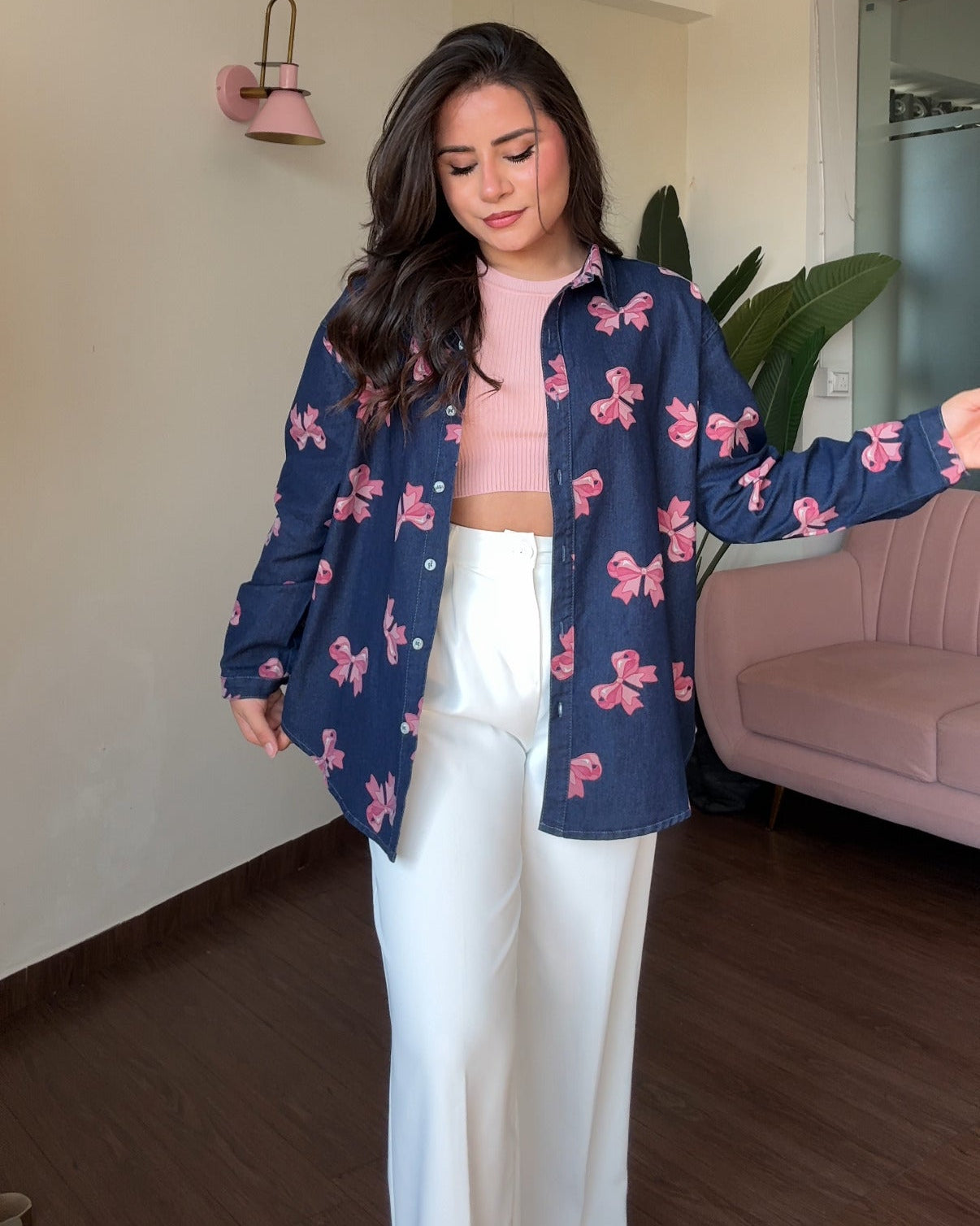 Bow Detailing Denim Shirt