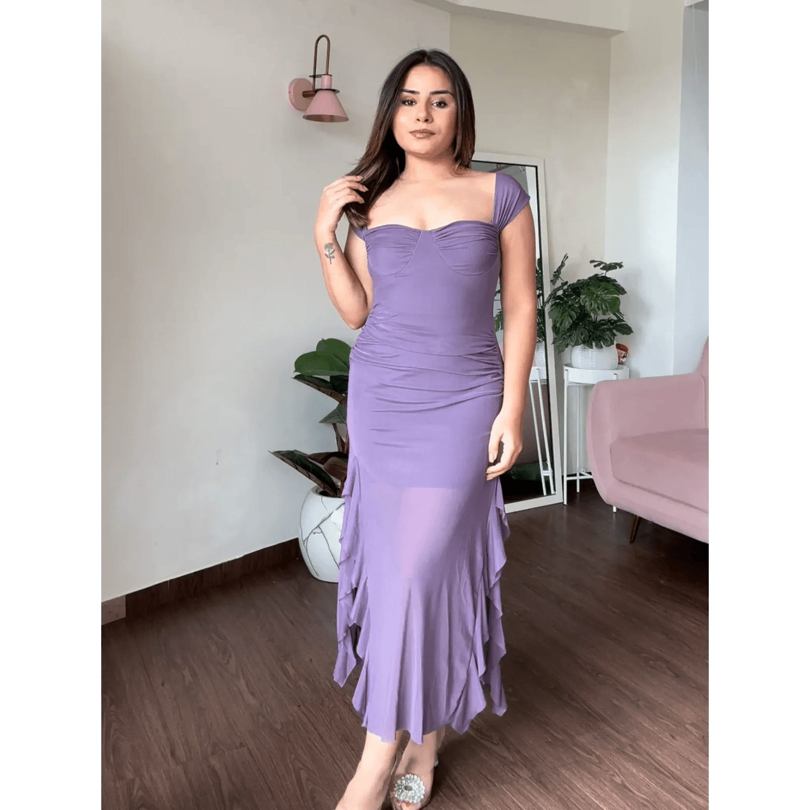 Sweetheart Neck Dress With Ruffle Detail