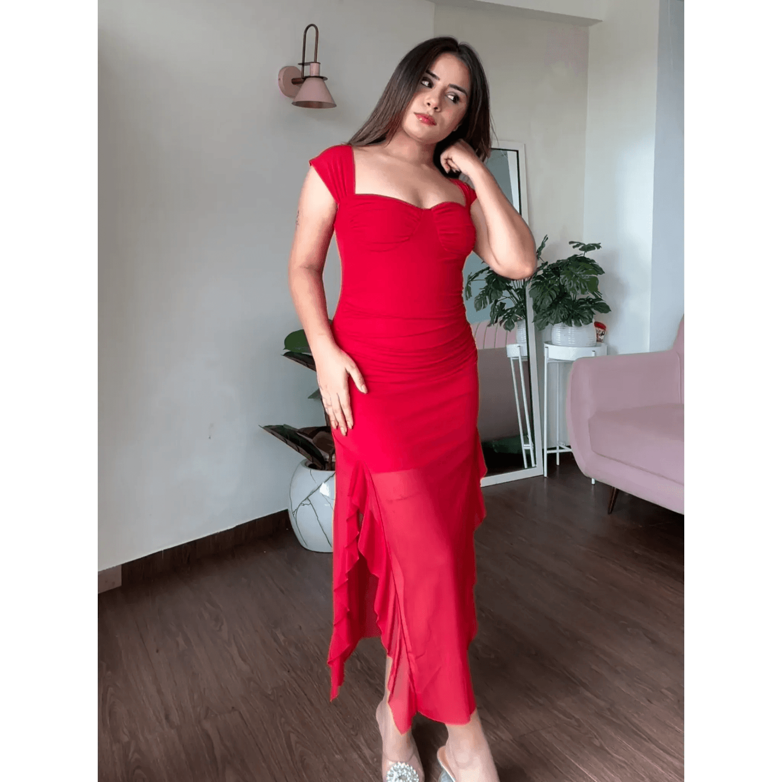 Sweetheart Neck Dress With Ruffle Detail