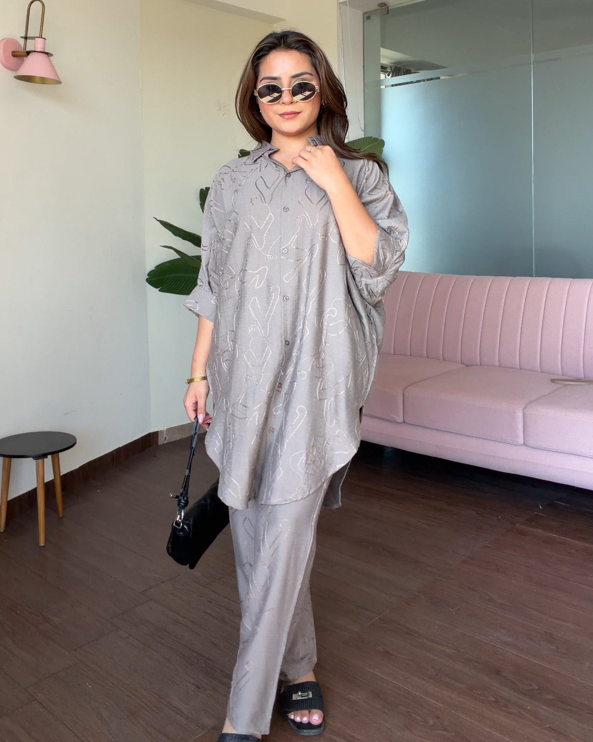 Kaftan Pattern Minimal Embroidery Baggy Co-ord Set
