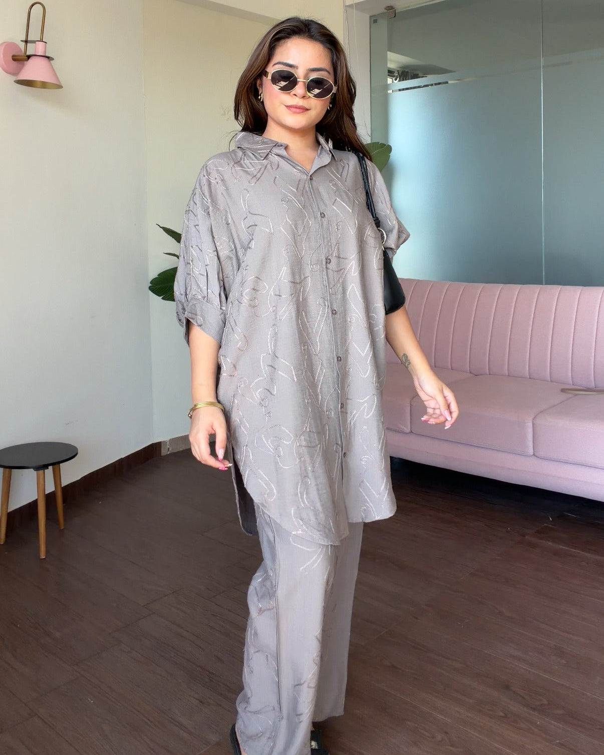 Kaftan Pattern Minimal Embroidery Baggy Co-ord Set
